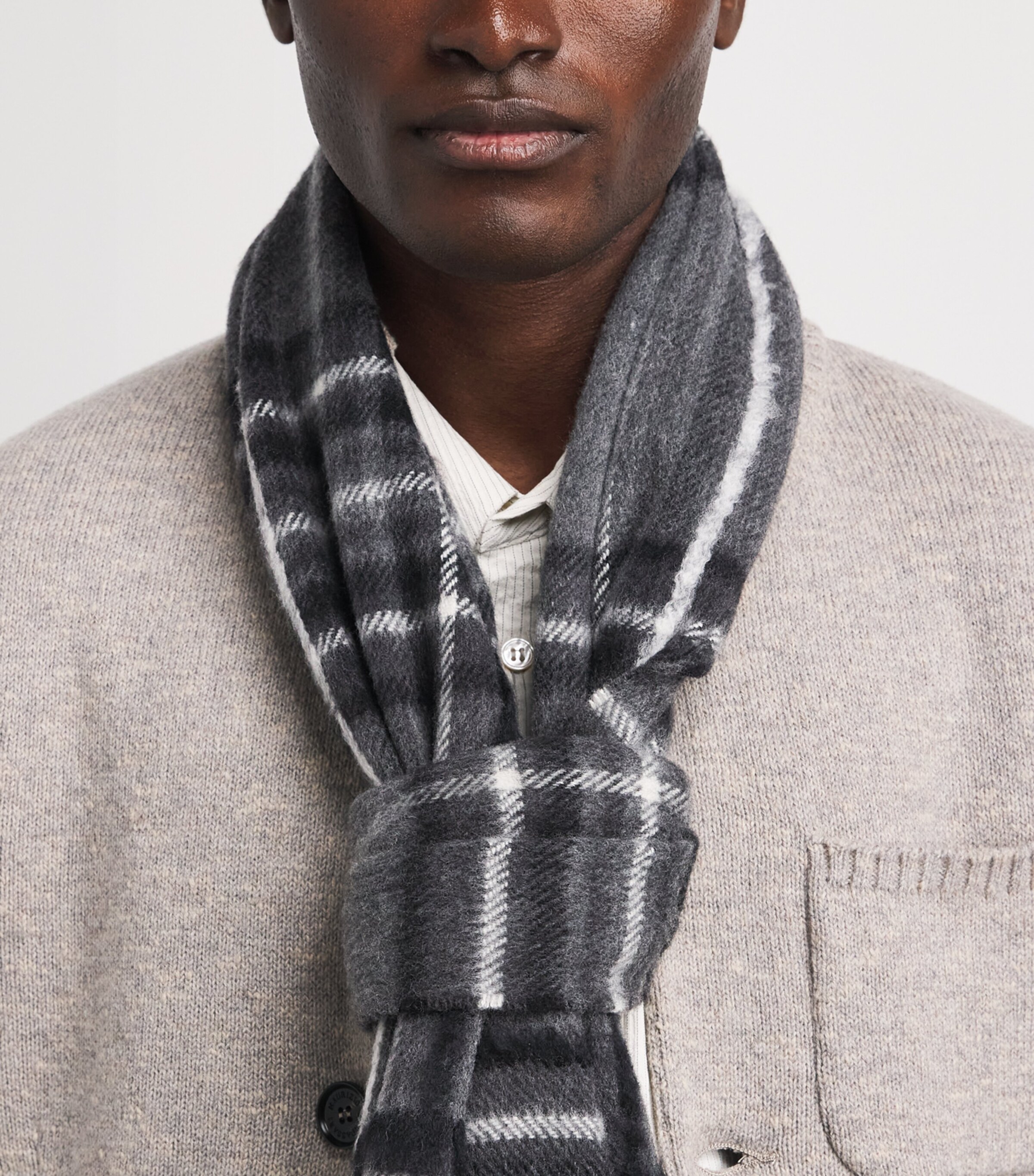 Johnstons Of Elgin Cashmere-Silk Tartan Scarf Grey Image 2