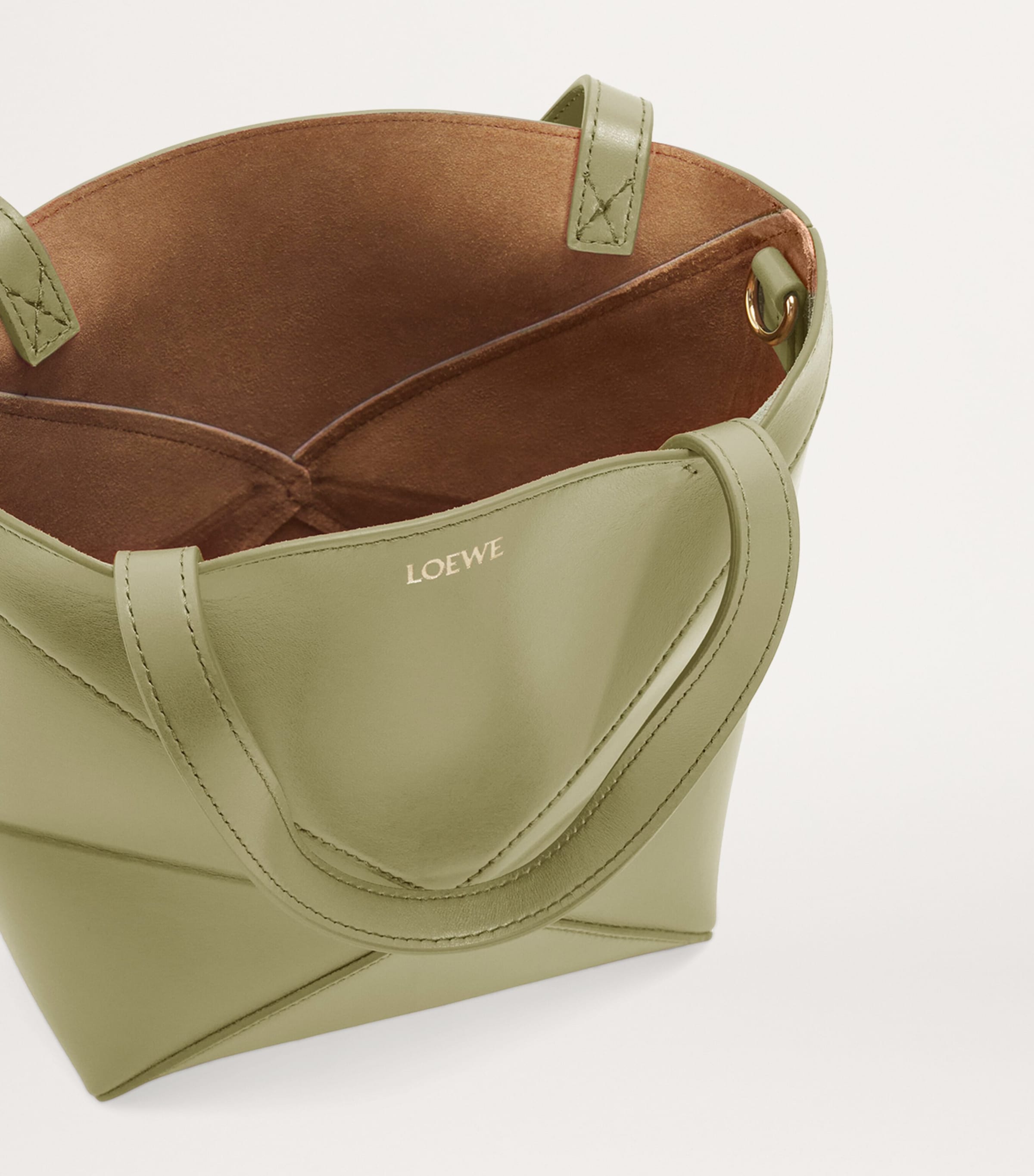 Mini Leather Puzzle Fold Tote Bag EUCALYPTUS GREEN Image 7