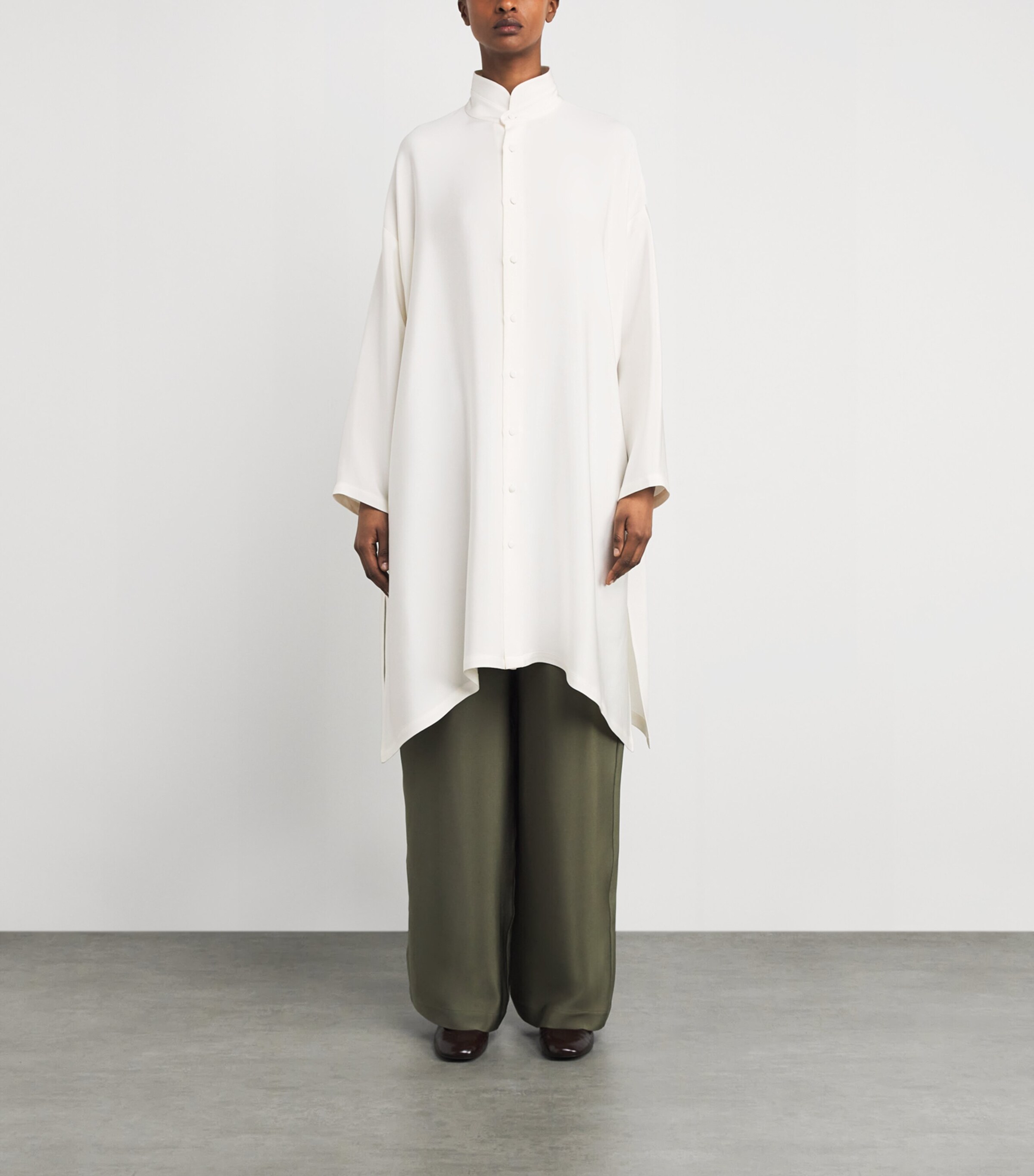 Silk Longline Shirt WHITE Image 3
