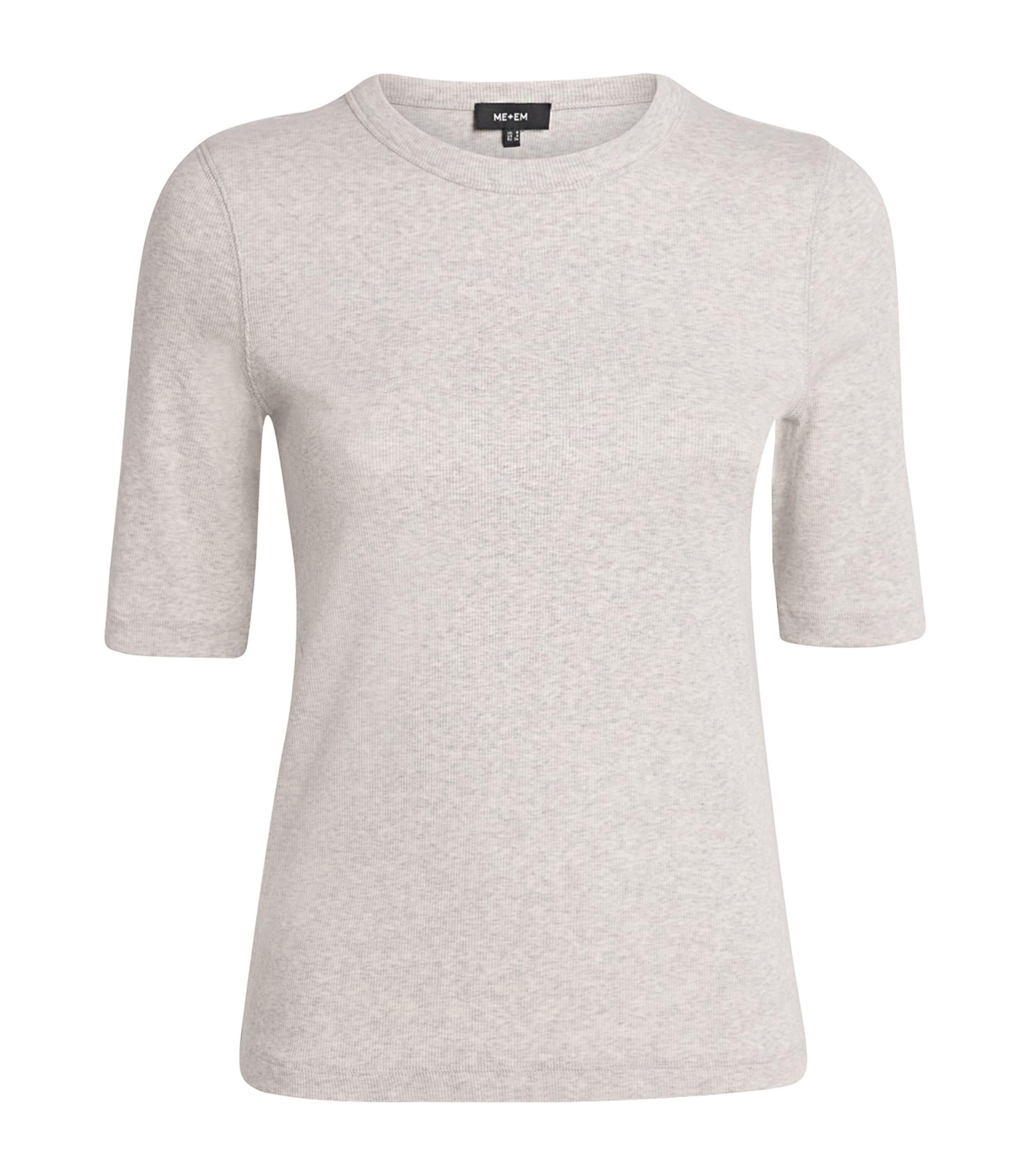 Me+em Stretch-cotton Ribbed Ultimate T-shirt In Gray