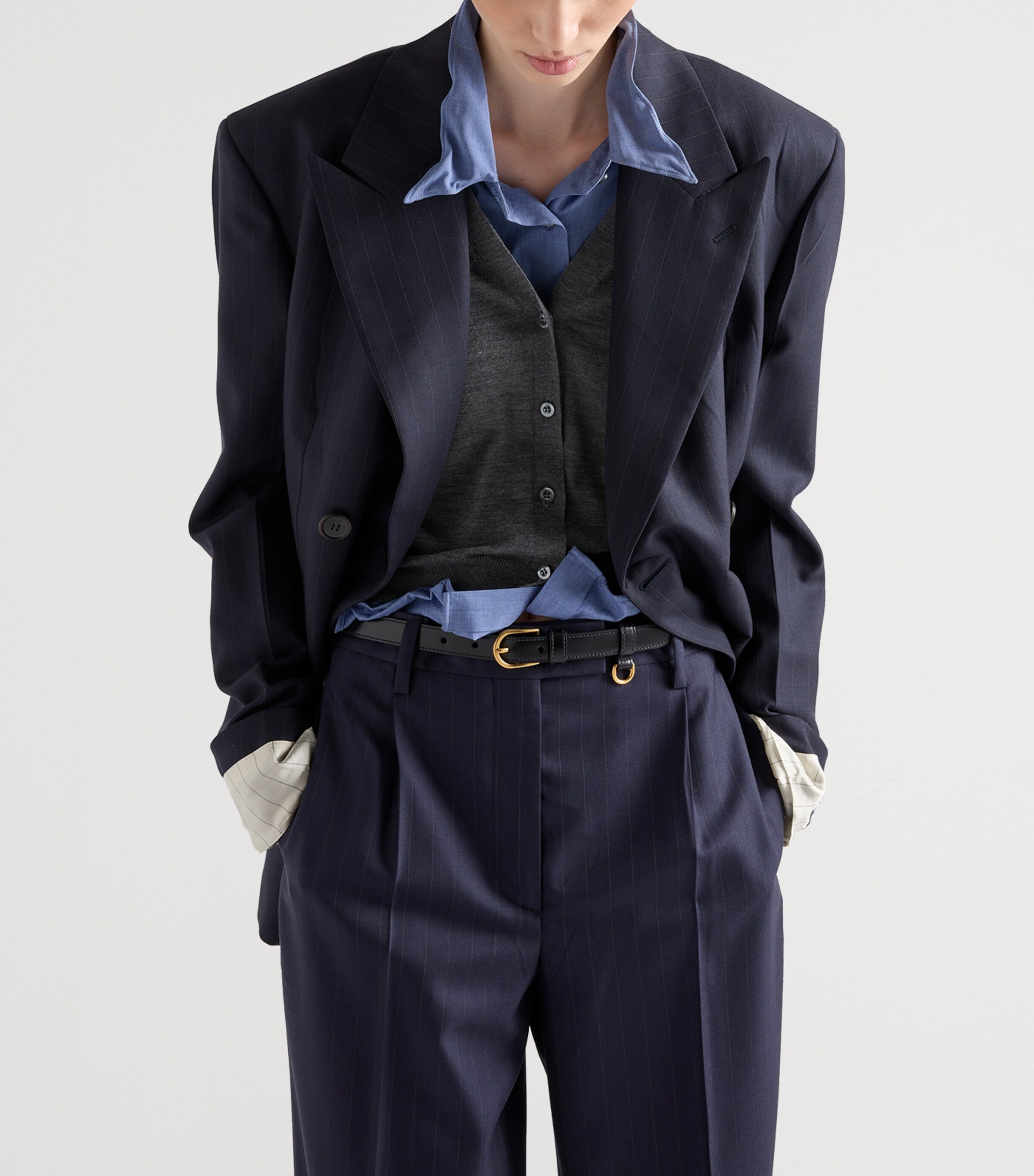 Wool Pinstripe Straight Trousers F0008 Image 4