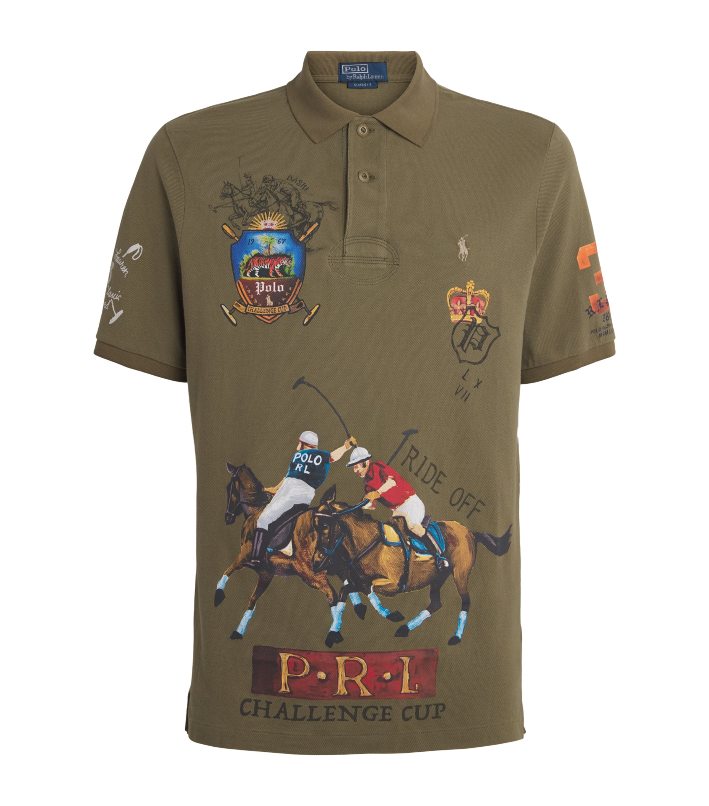 Polo Ralph Lauren Mens Cotton Equestrian Print Polo Shirt Basic Olive Image 1