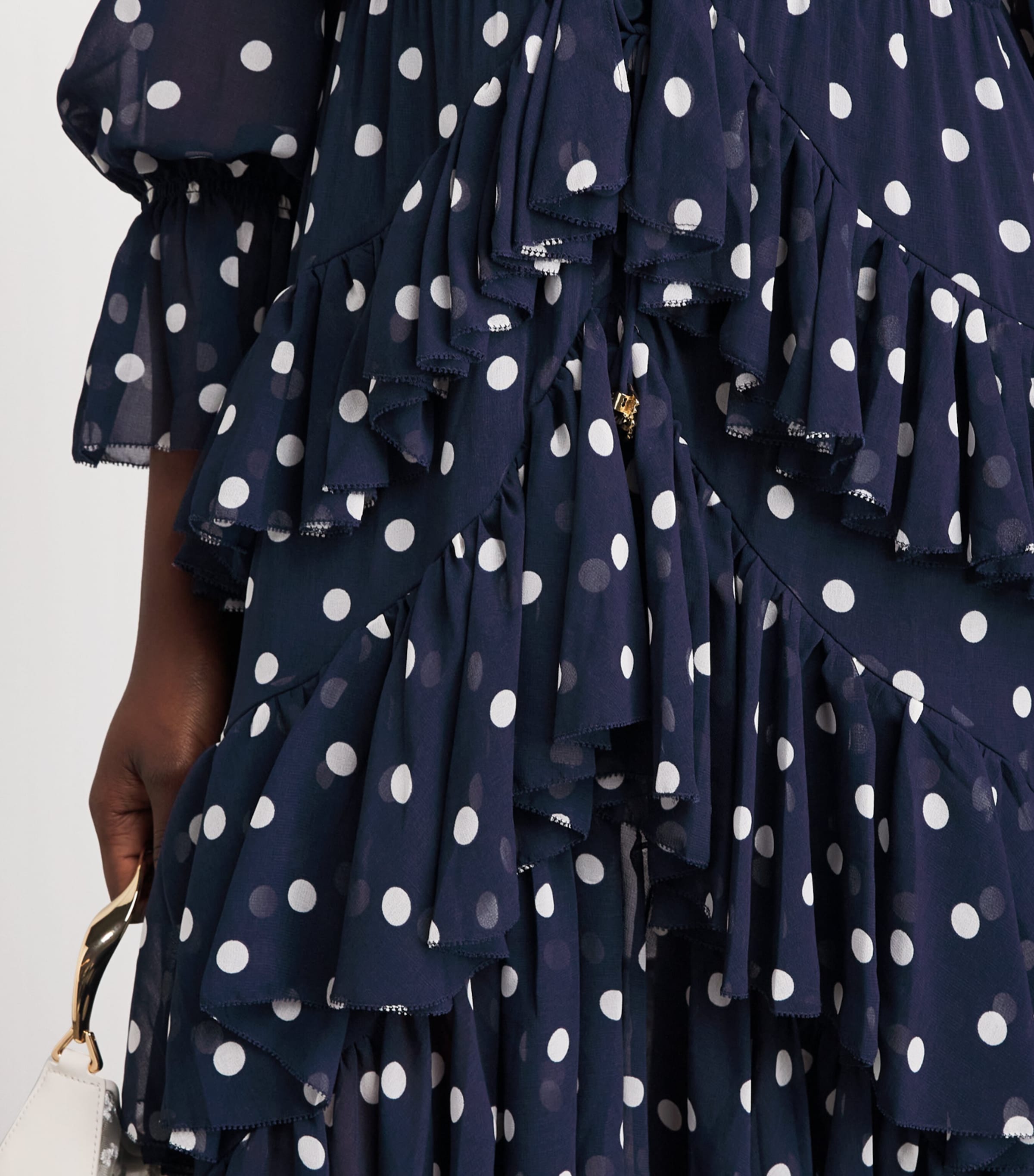 Self-Portrait Womens Tiered Polka-Dot Midi Dress Navy Image 5
