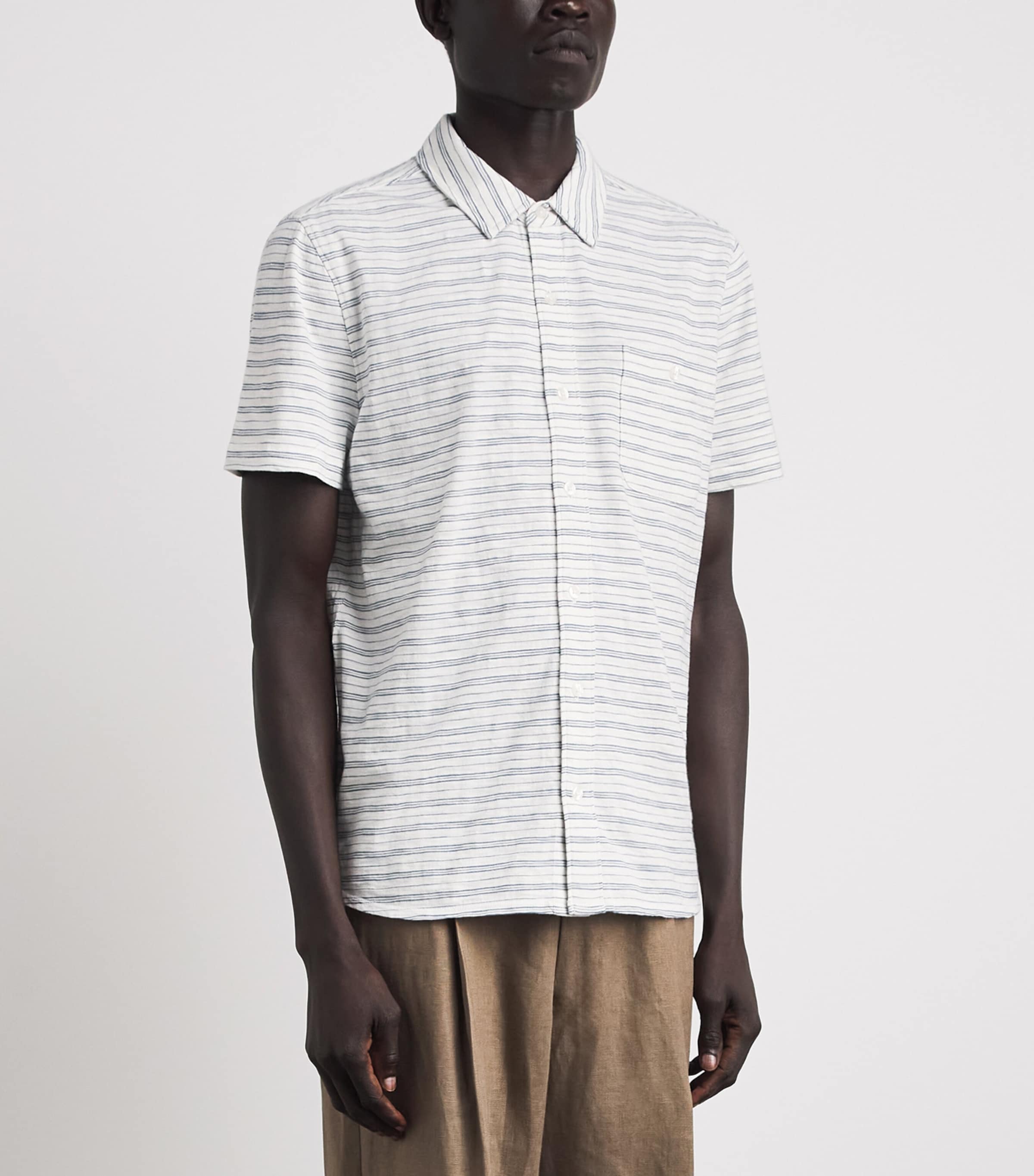PAIGE Mens Cotton Stripe Carillo Polo Shirt Blue Citrine Image 4