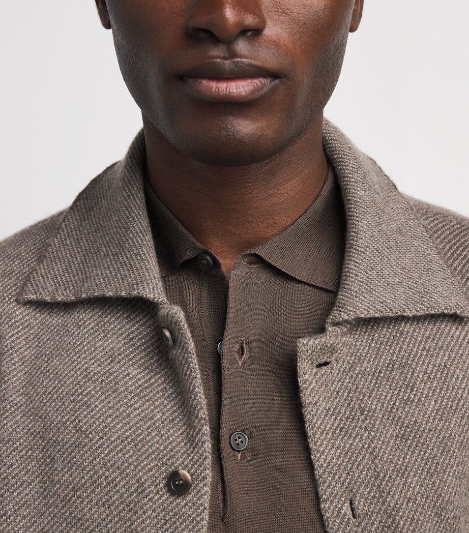 Corneliani Mens Wool Polo Shirt Brown Image 3
