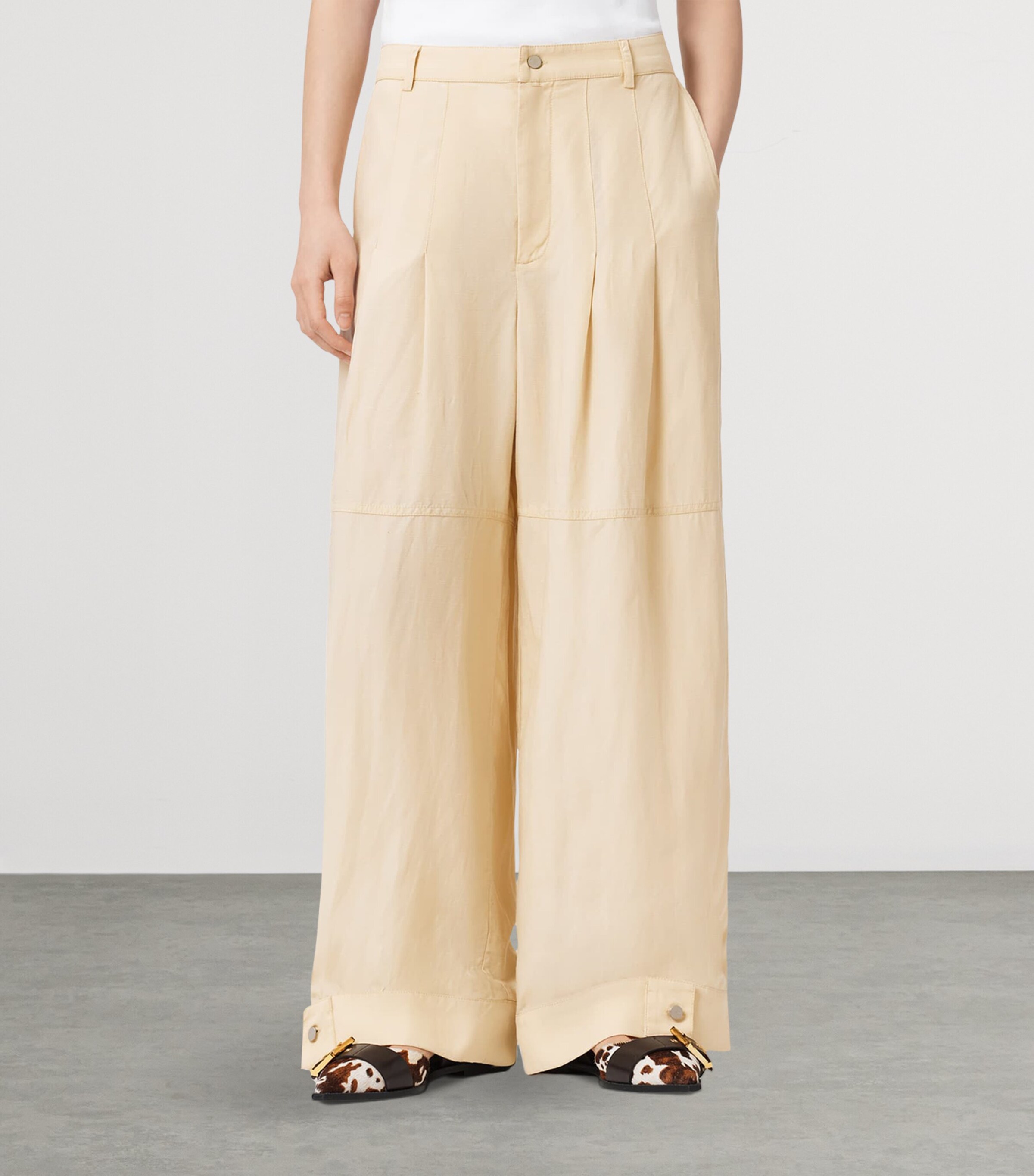 AllSaints Womens Sherell Wide-Leg Trousers Ecru White Image 3