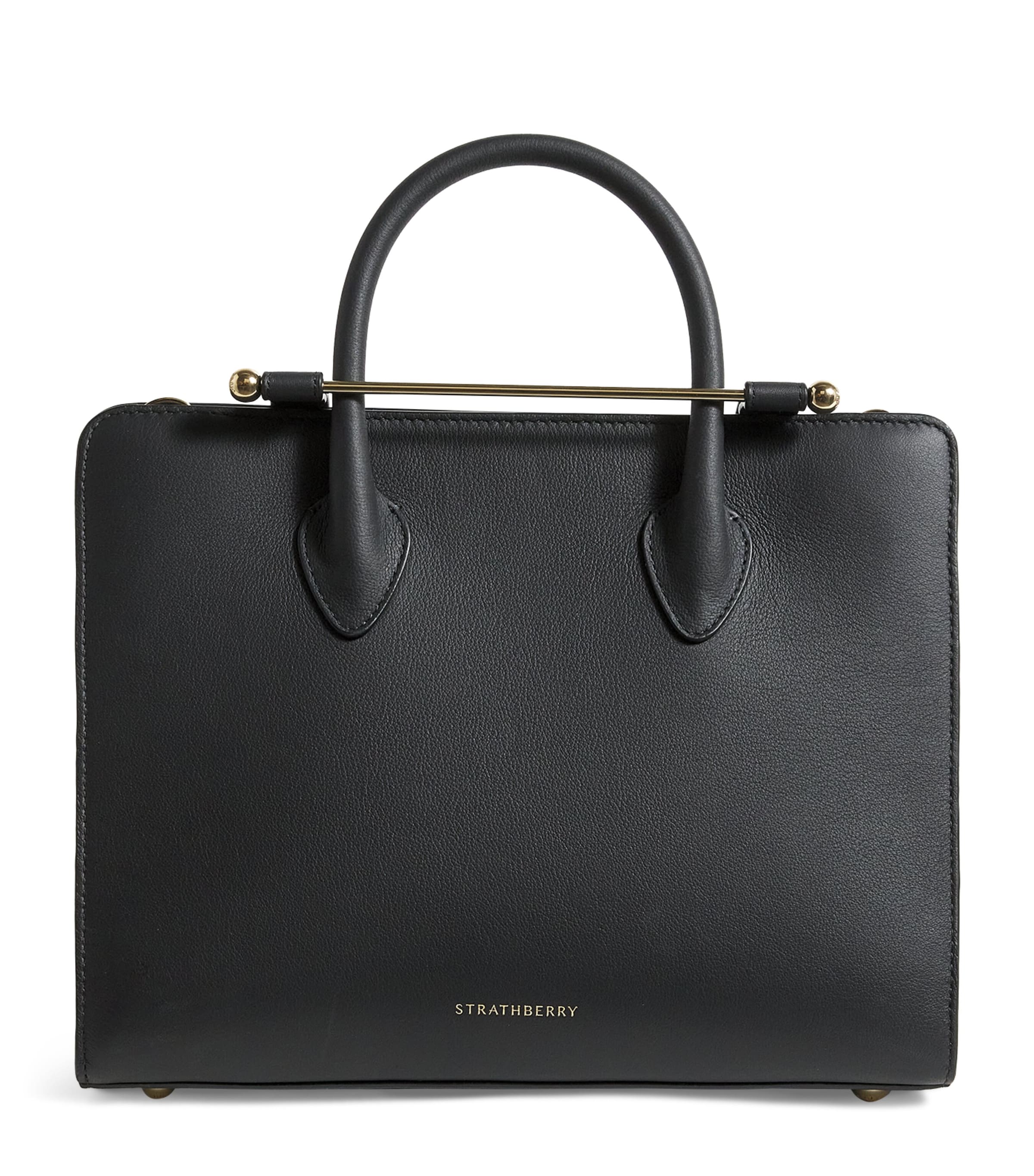 Strathberry Midi Leather Tote Bag In Black