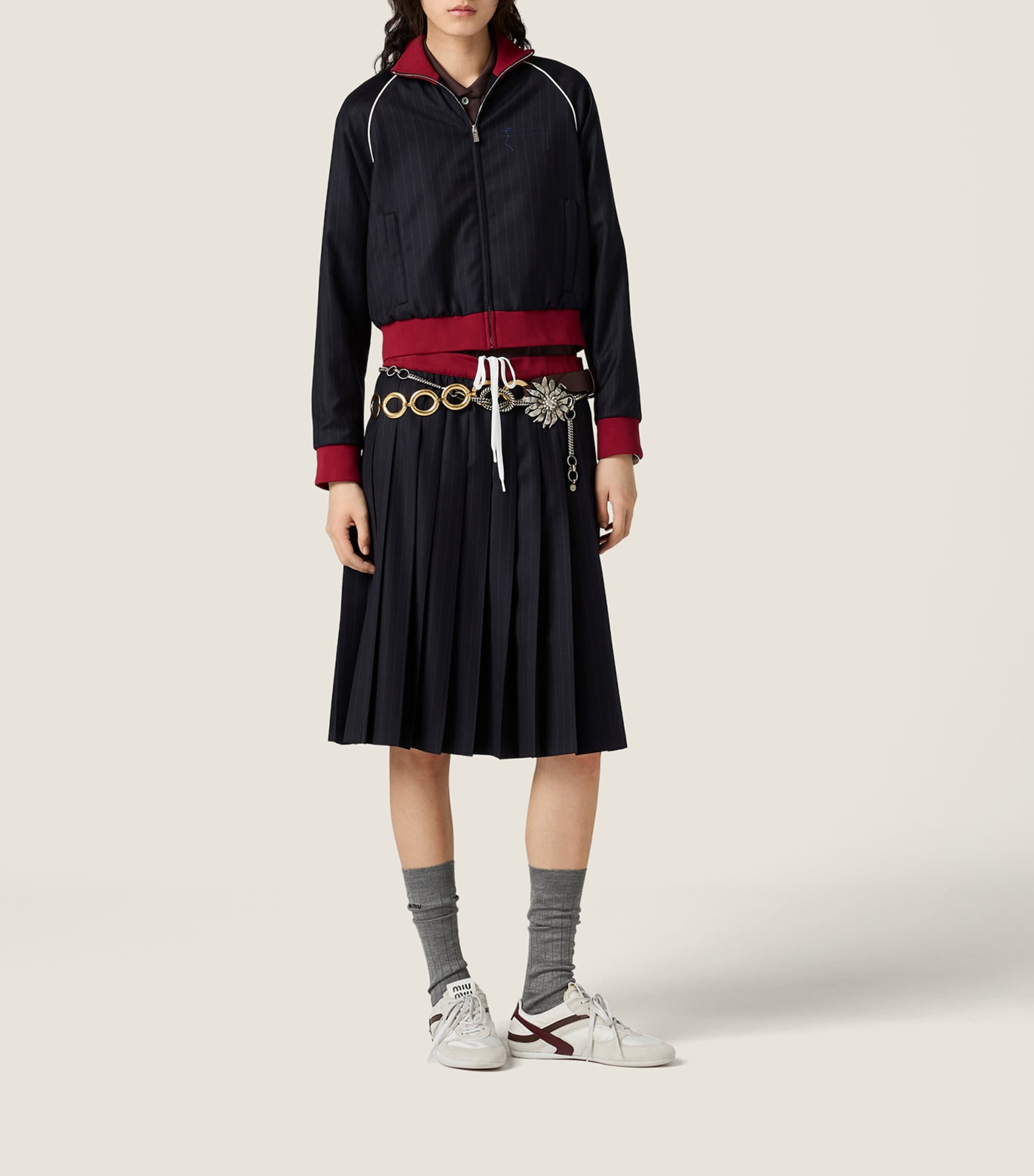 Wool Pleated Midi Skirt F0008 Image 2