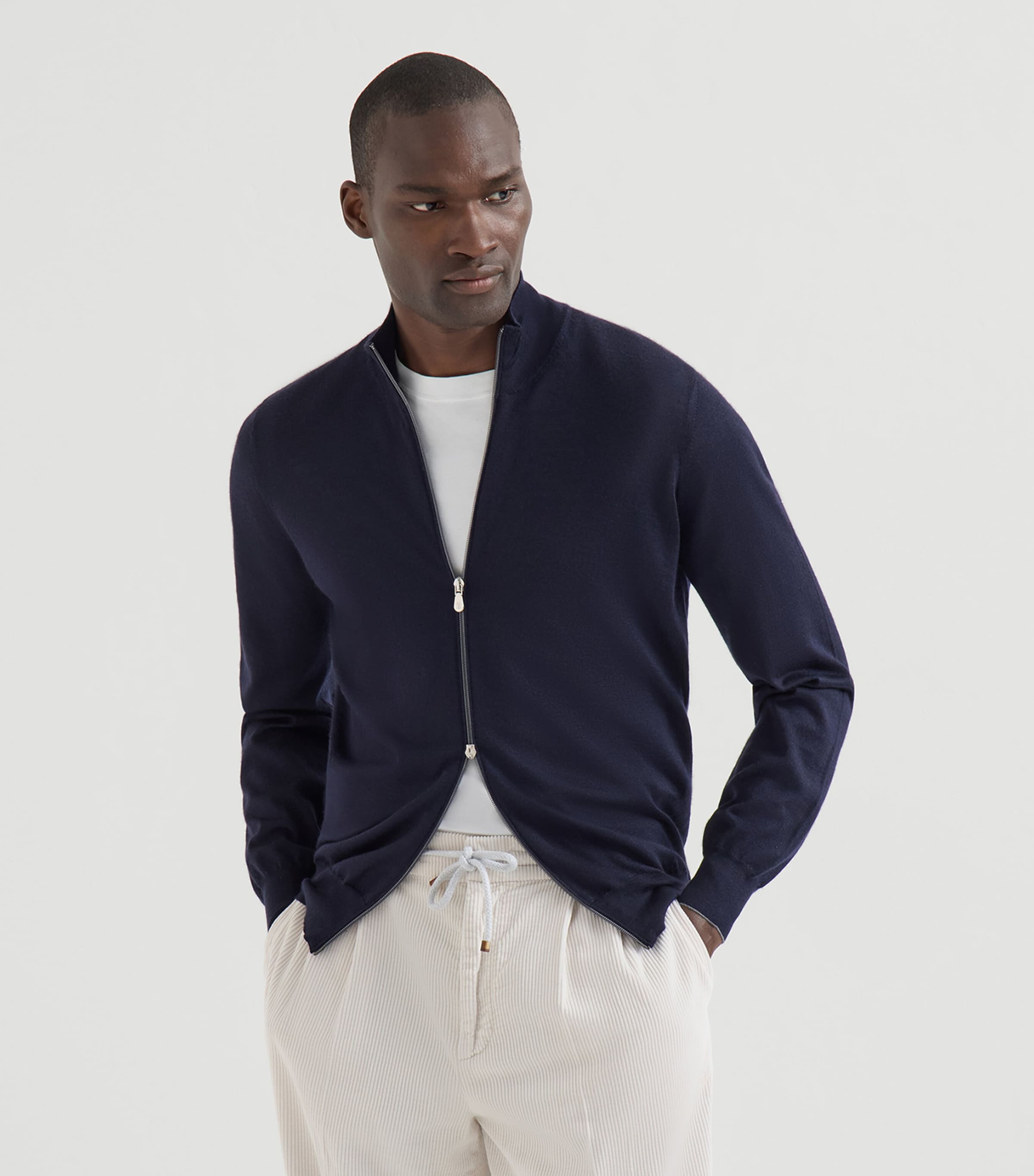 Brunello Cucinelli Mens Cashmere-Silk Zip-Up Cardigan Image 3