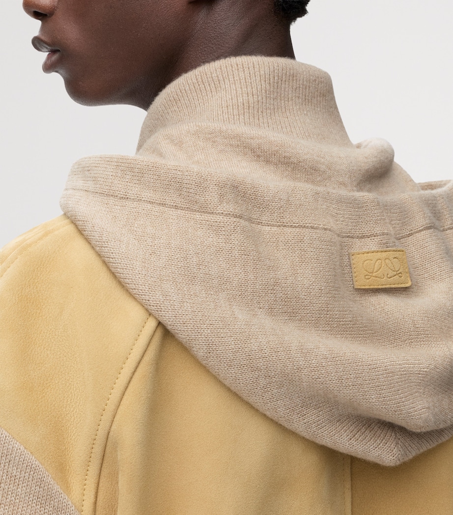 LOEWE Mens Suede-Wool Hybrid Hoodie Beige Image 5
