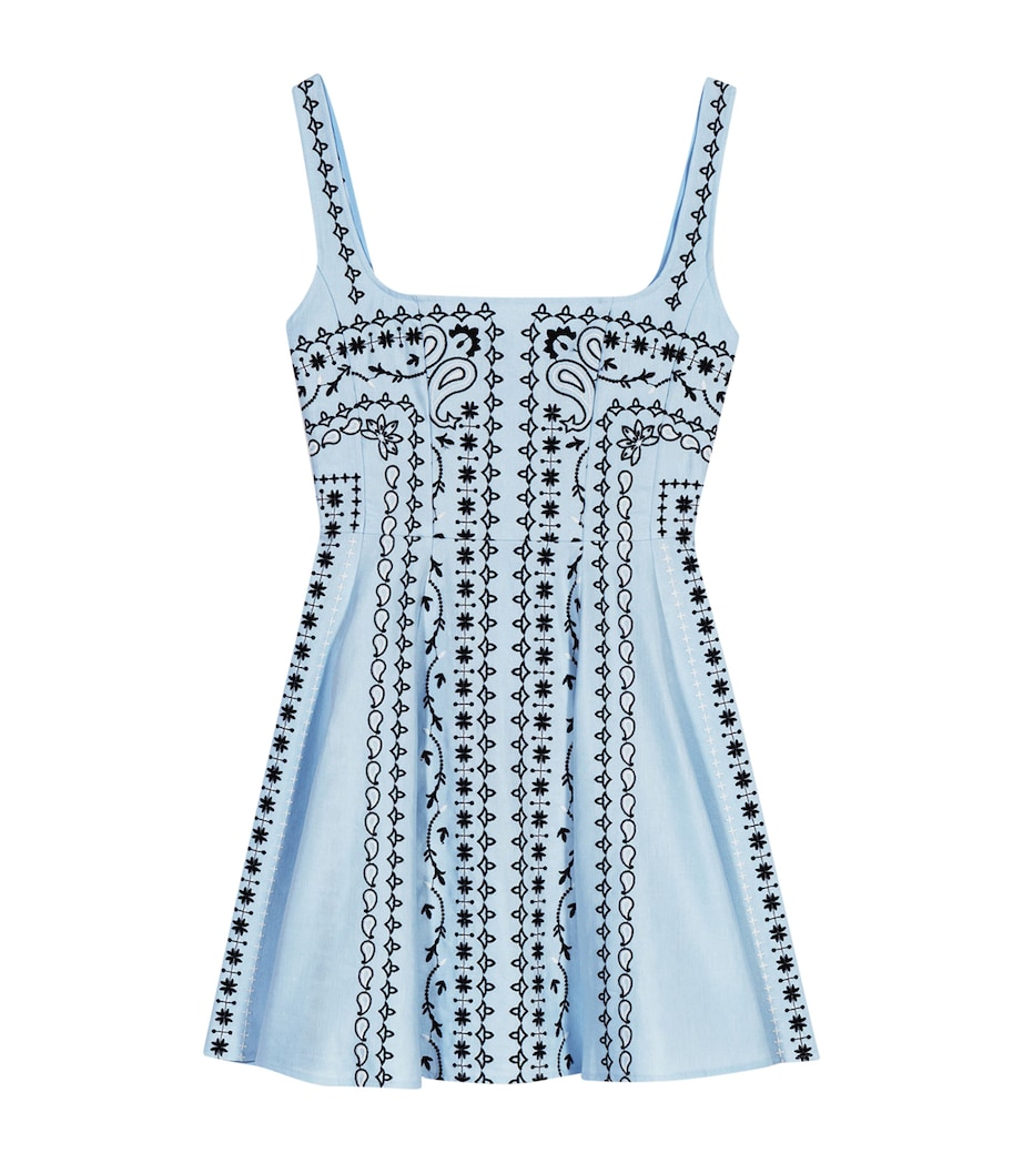Maje Womens Linen-Blend Embroidered Mini Dress Blue Image 1
