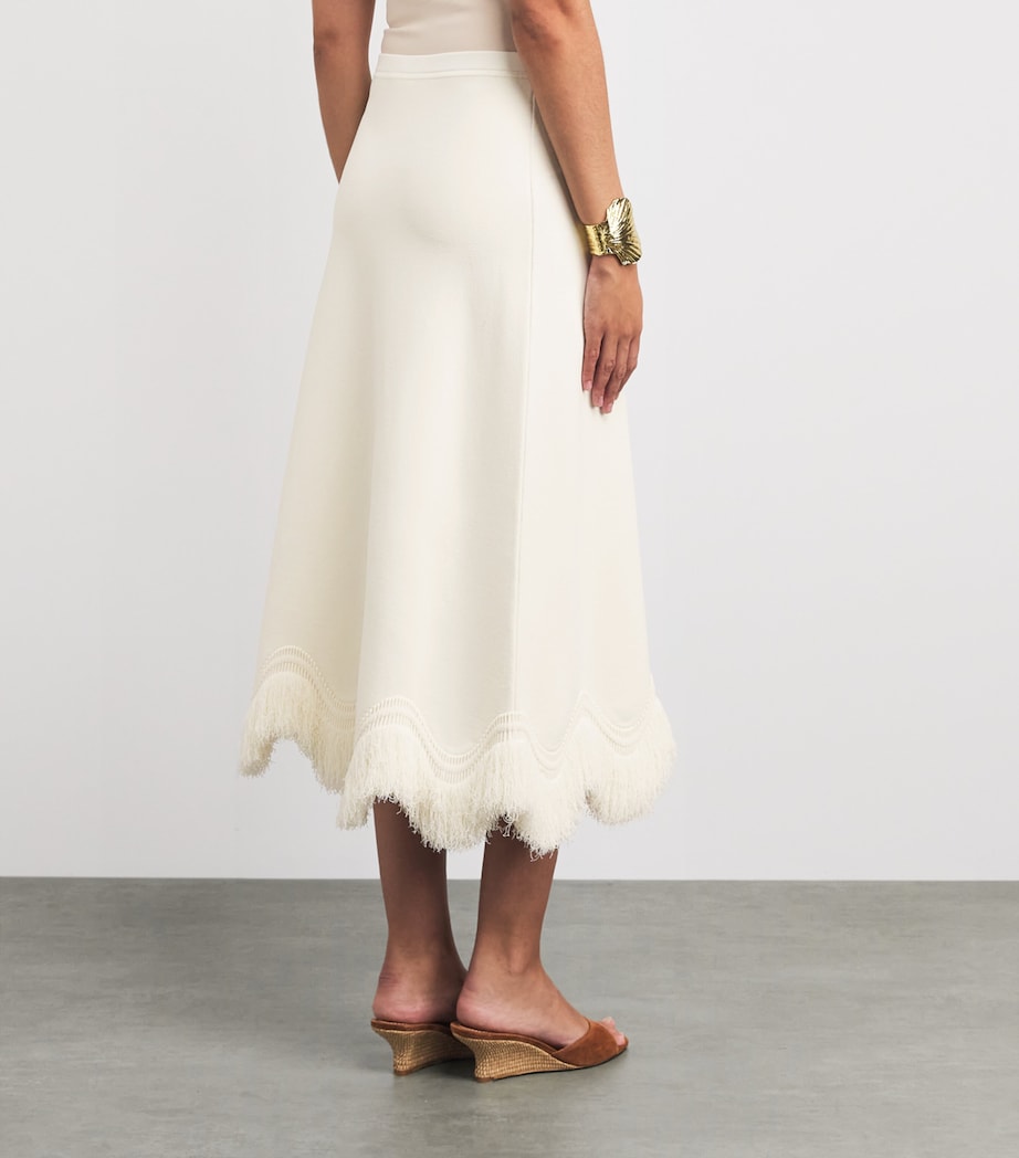Ulla Johnson Womens Knit Fringe-Trim Paulina Midi Skirt Cowrie Image 5
