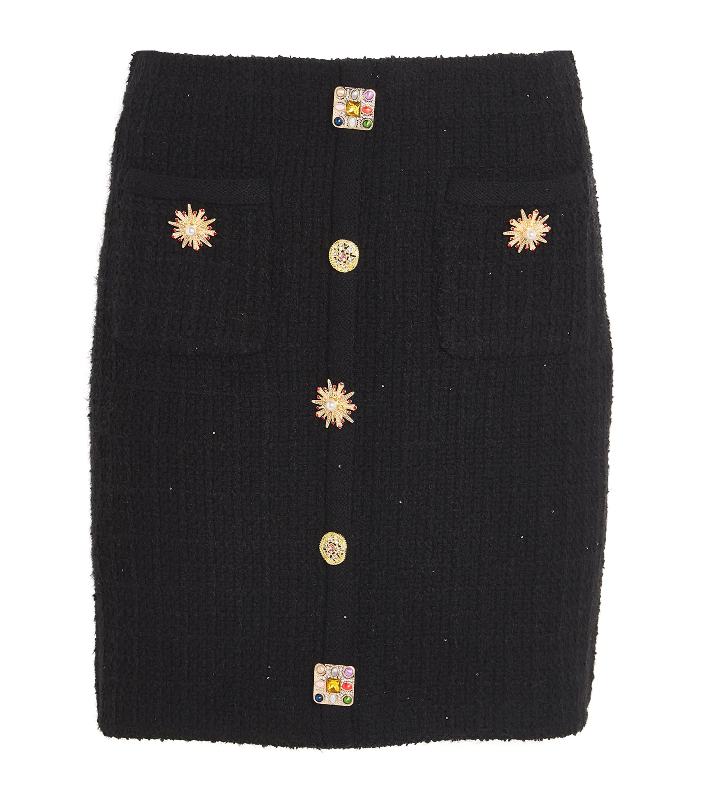 Self-portrait Knitted Miniskirt With Jewels Buttons In Black
