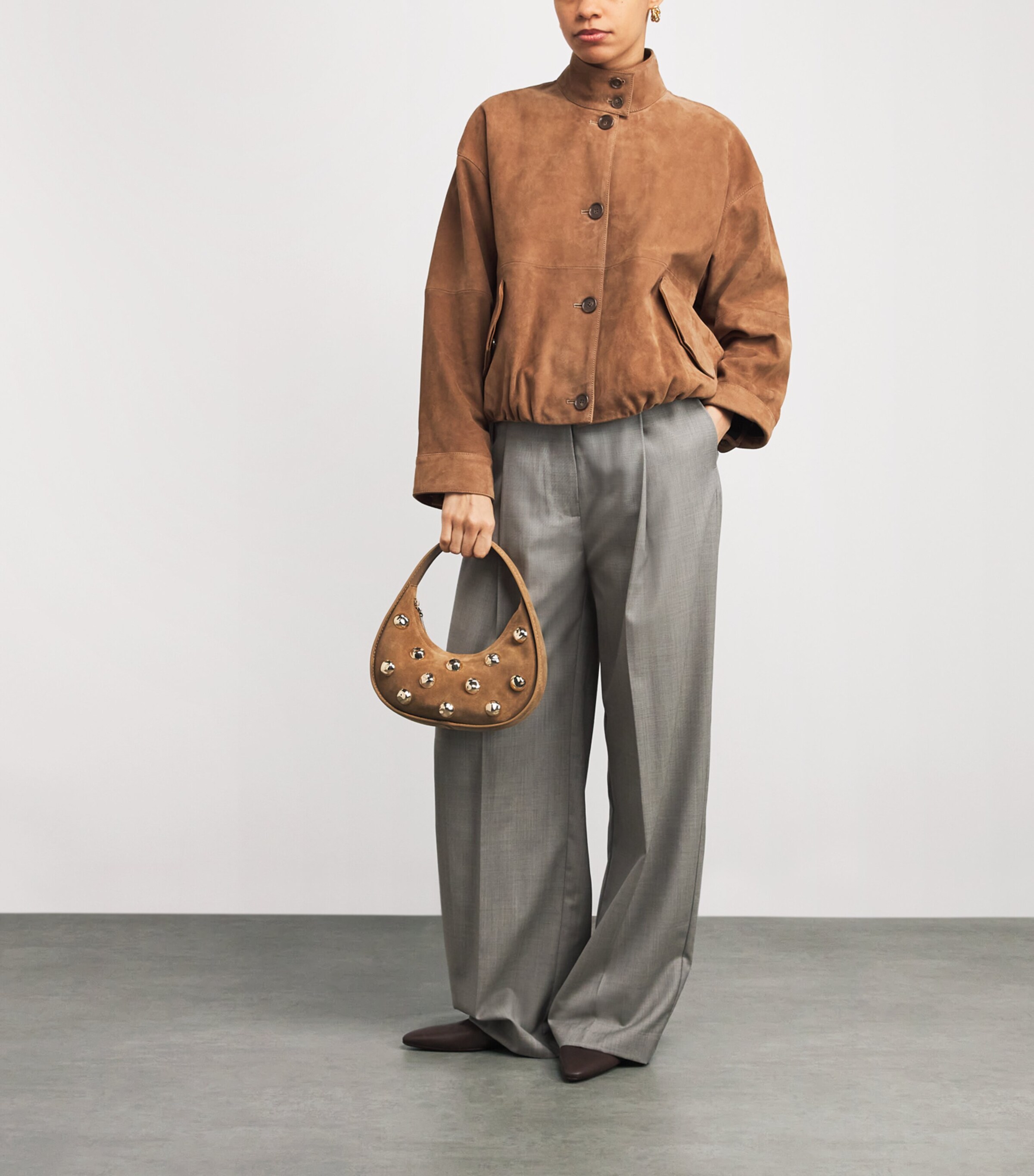 Suede Embellished Finn Shoulder Bag CAMEL Image 5