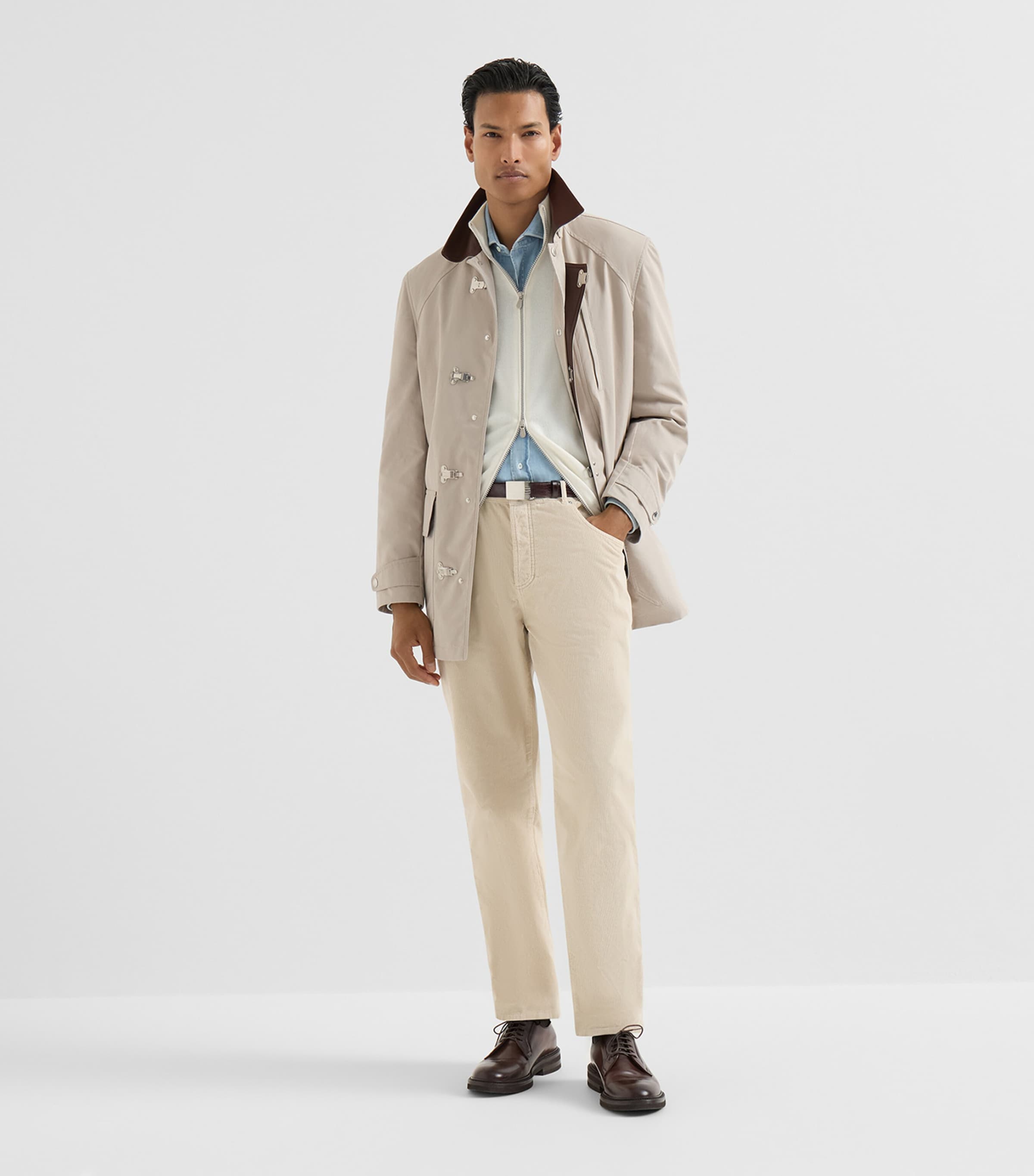 Brunello Cucinelli Mens Cotton Canvas Straight Trousers Sand Image 3