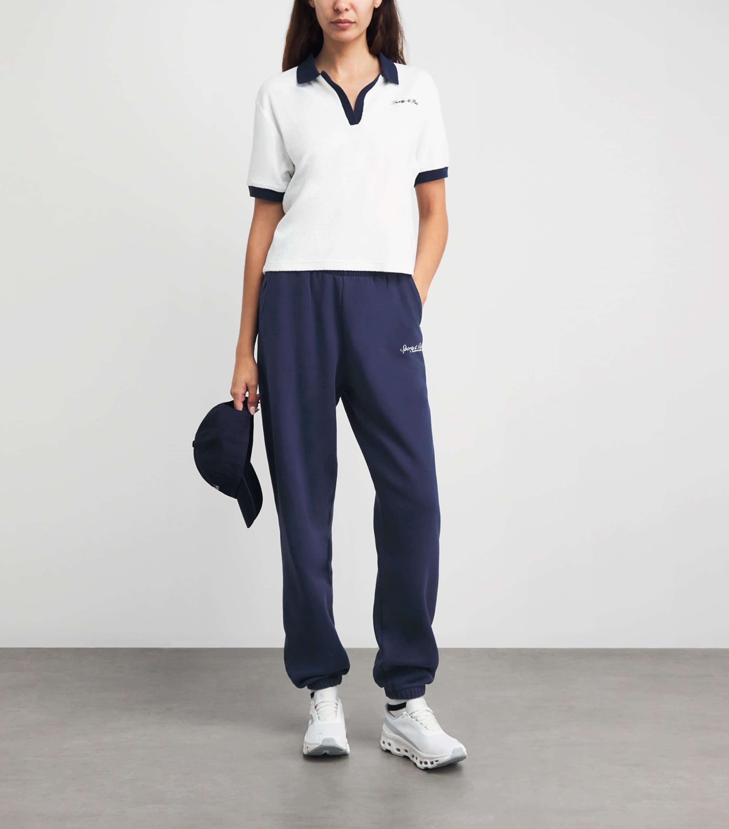 Sporty & Rich Womens Cotton Syracuse Sweatpants Dark Navy White Image 2