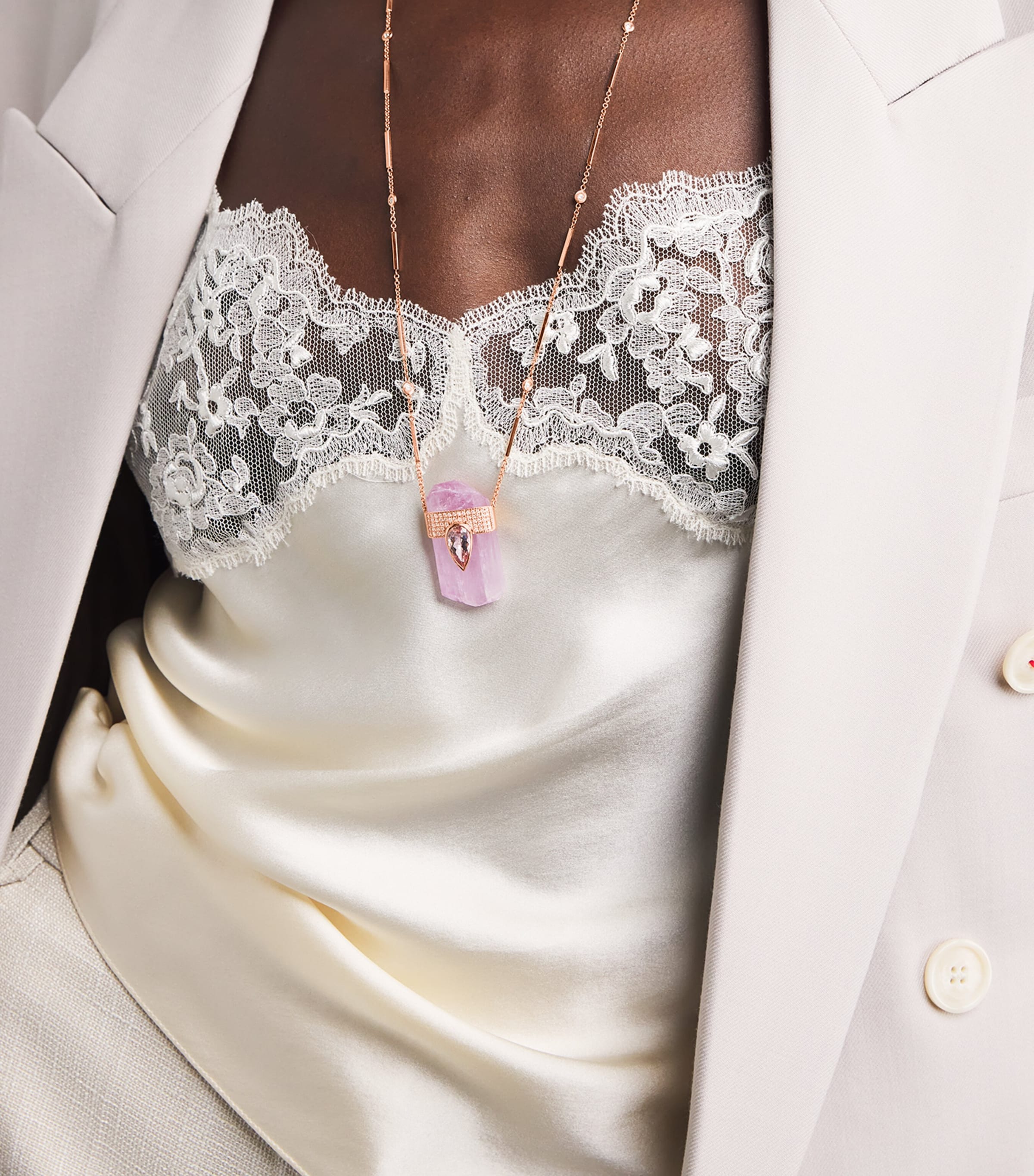 Jacquie Aiche Rose Gold, Diamond, Kunzite and Crystal One-of-a