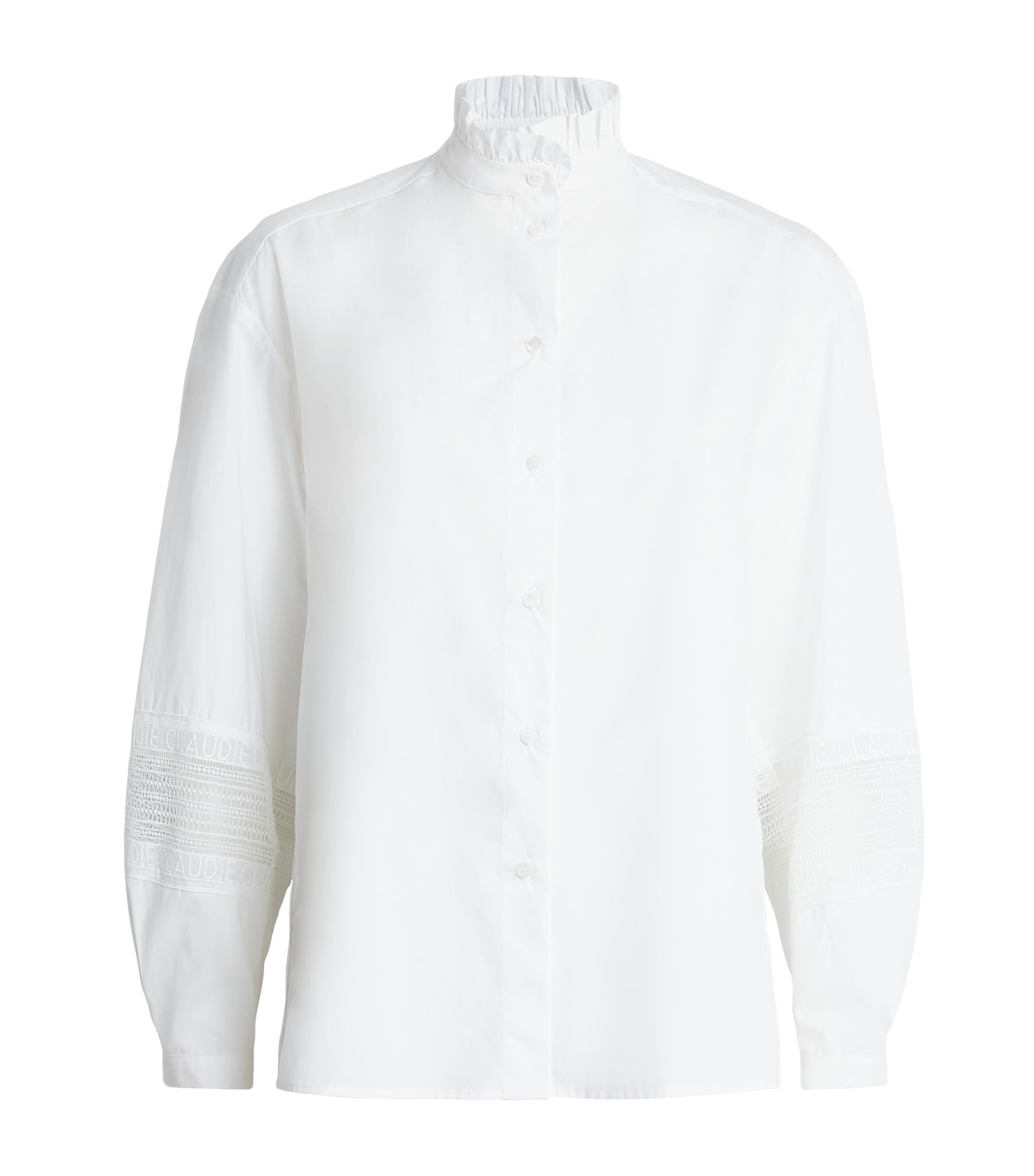 Claudie Pierlot Womens Cotton Broderie Anglaise-Trim Shirt White Image 1