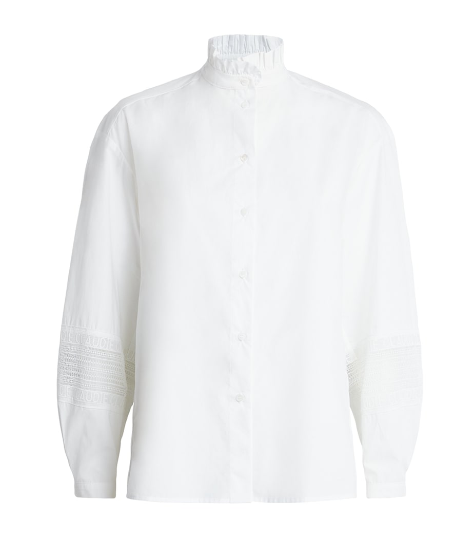 Claudie Pierlot Womens Cotton Broderie Anglaise-Trim Shirt White Image 1
