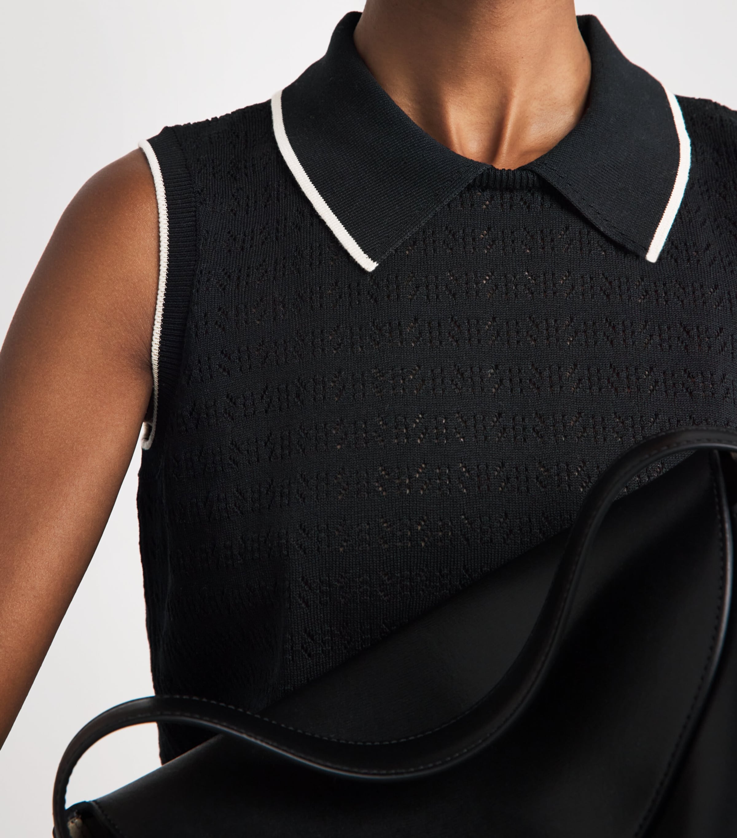 Agnona Womens Cotton Polo Sweater Vest Black Image 3