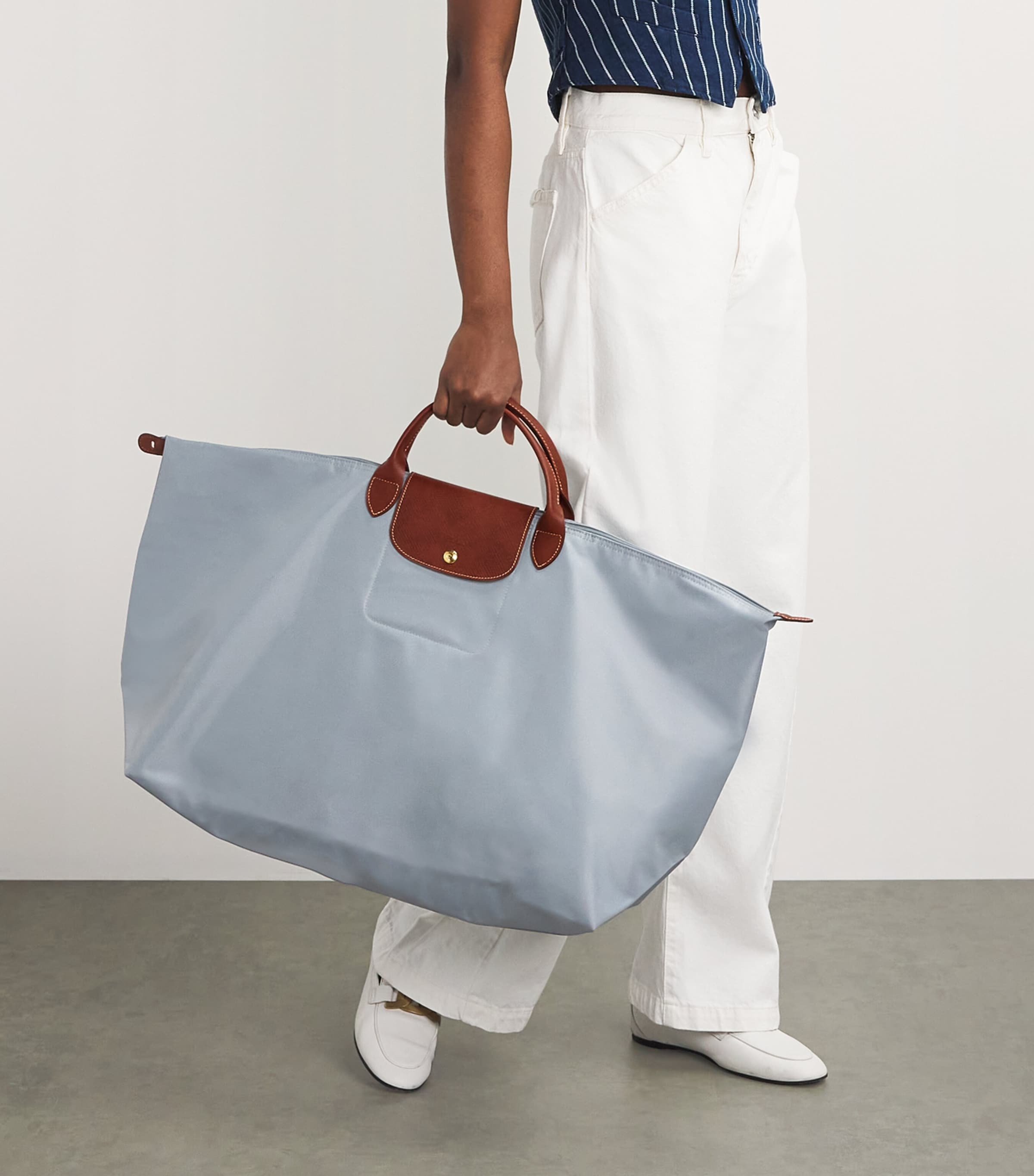 Longchamp Silver Medium Le Pliage Original Travel Bag Harrods UK