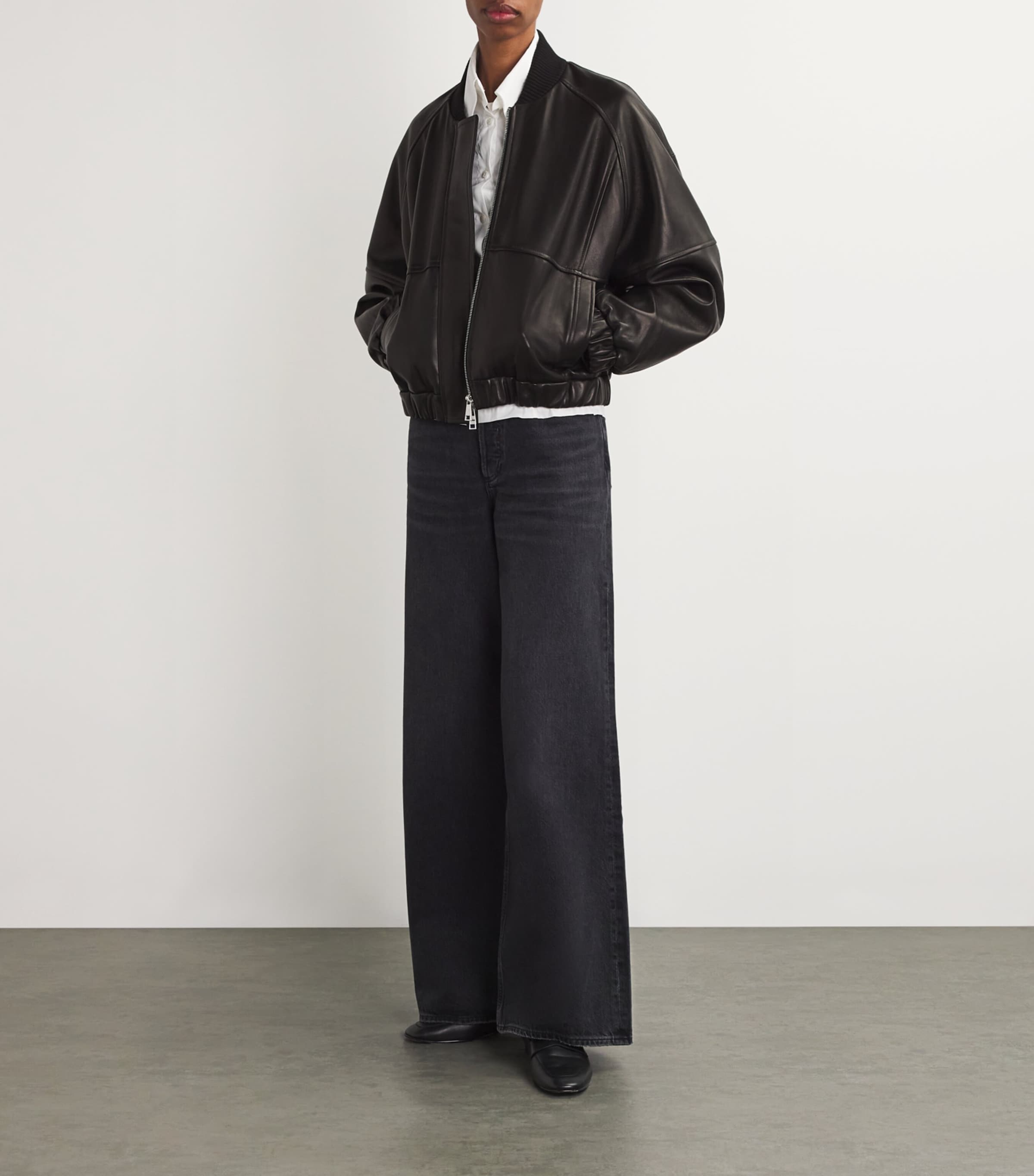 Leather Kelly Bomber Jacket 001 BLACK Image 2