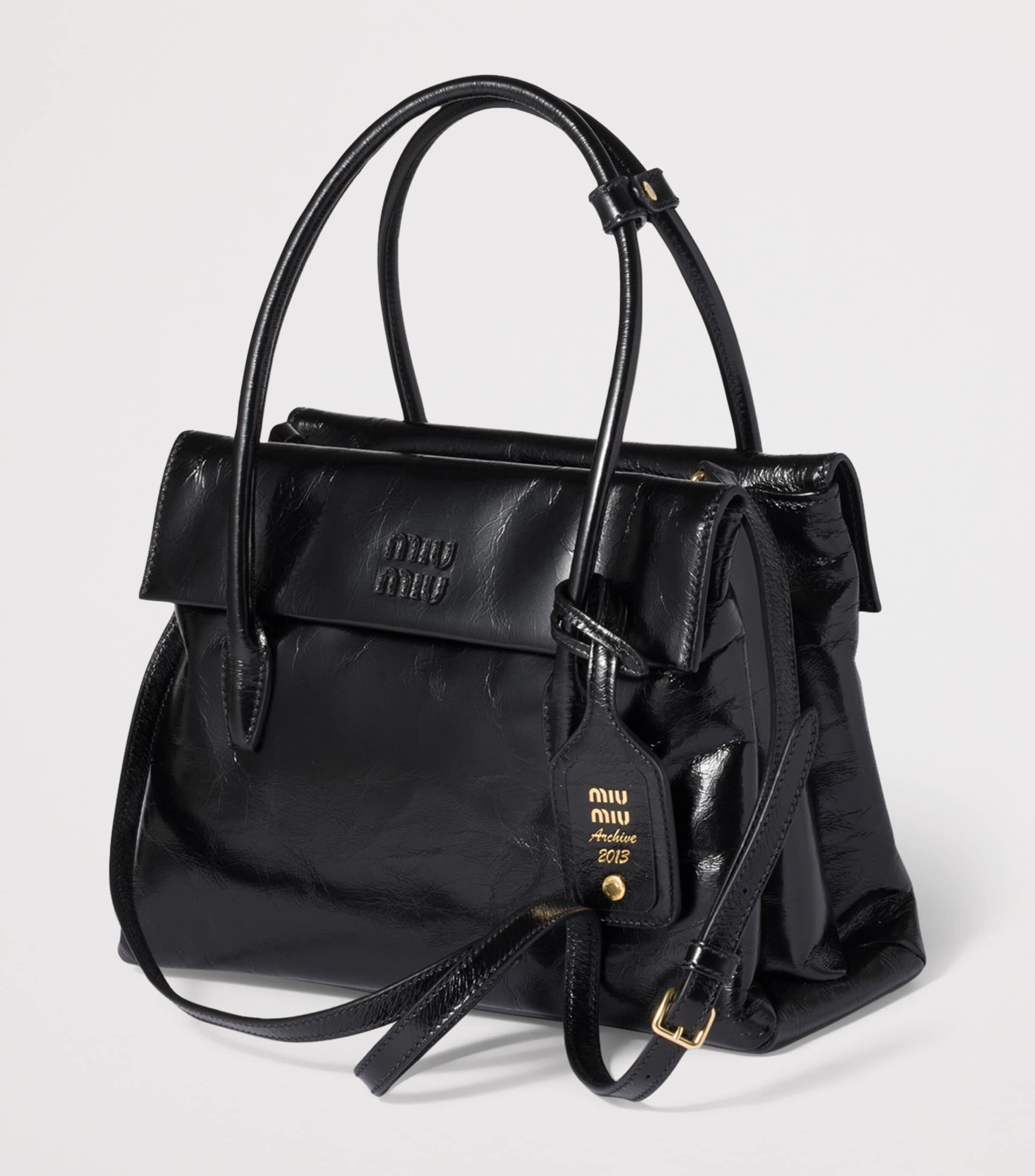Miu Miu Black Leather Solitaire Top-Handle Bag | Harrods UK