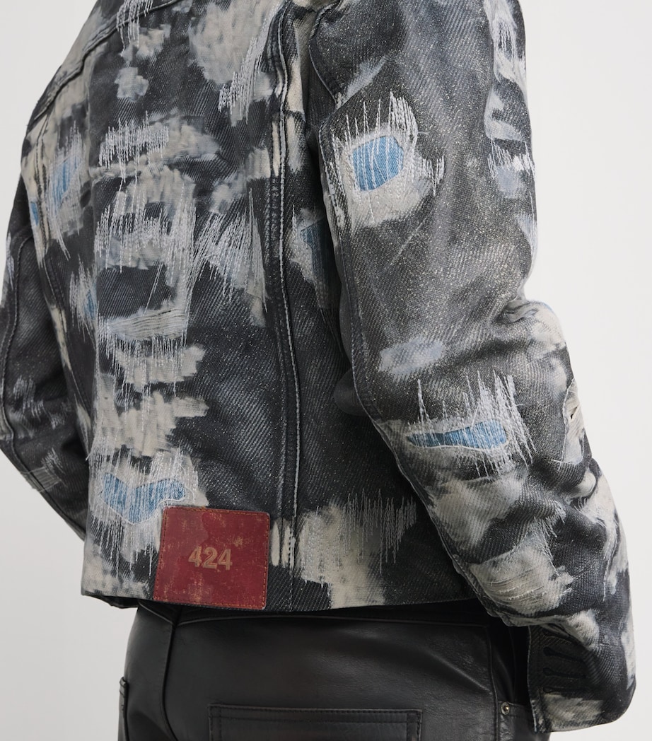 Denim-Effect Trucker Leather Jacket BLUE DENIM TEXTURE Image 6