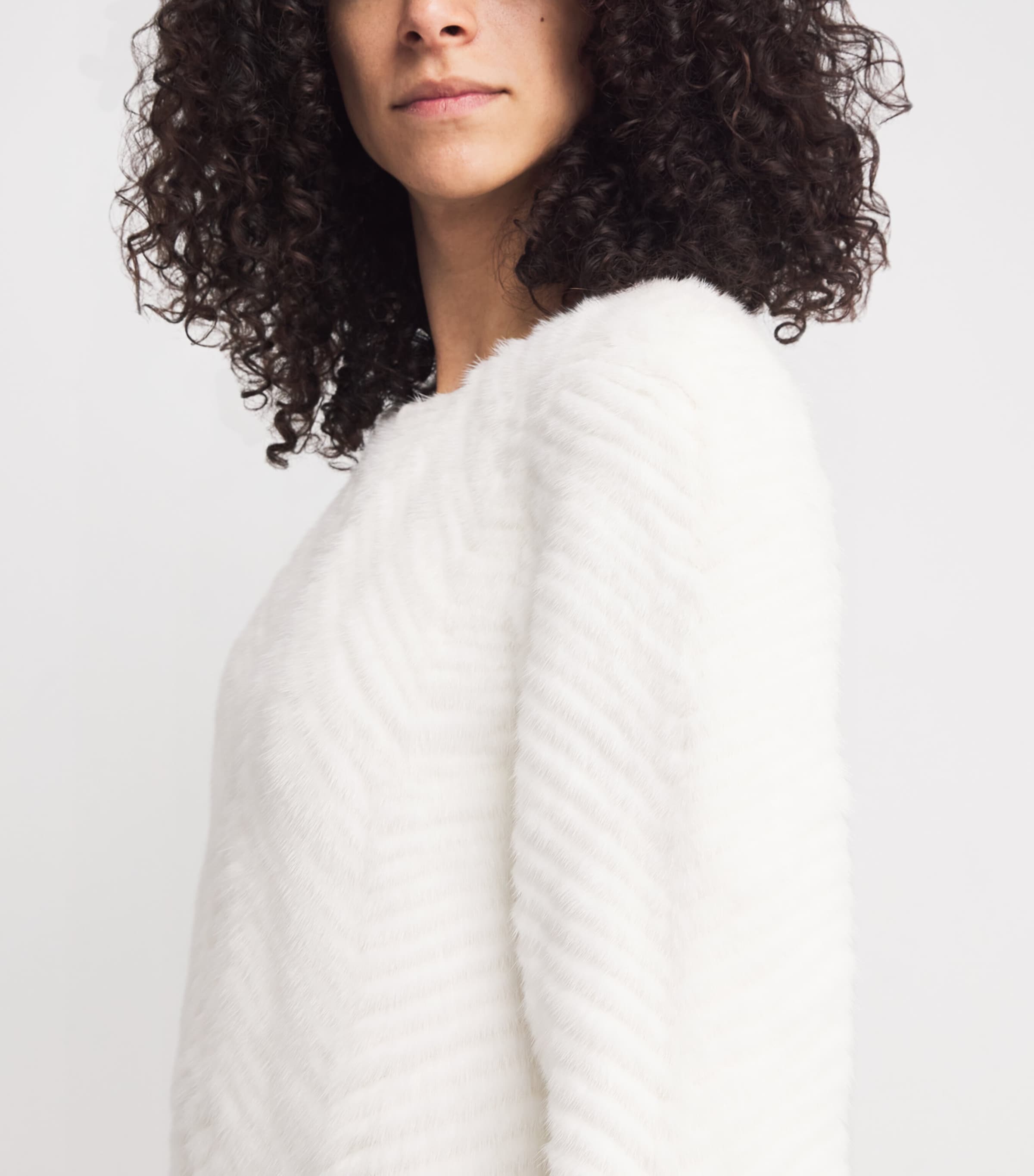 Mink-Wool Herringbone Long Coat C11 Image 4