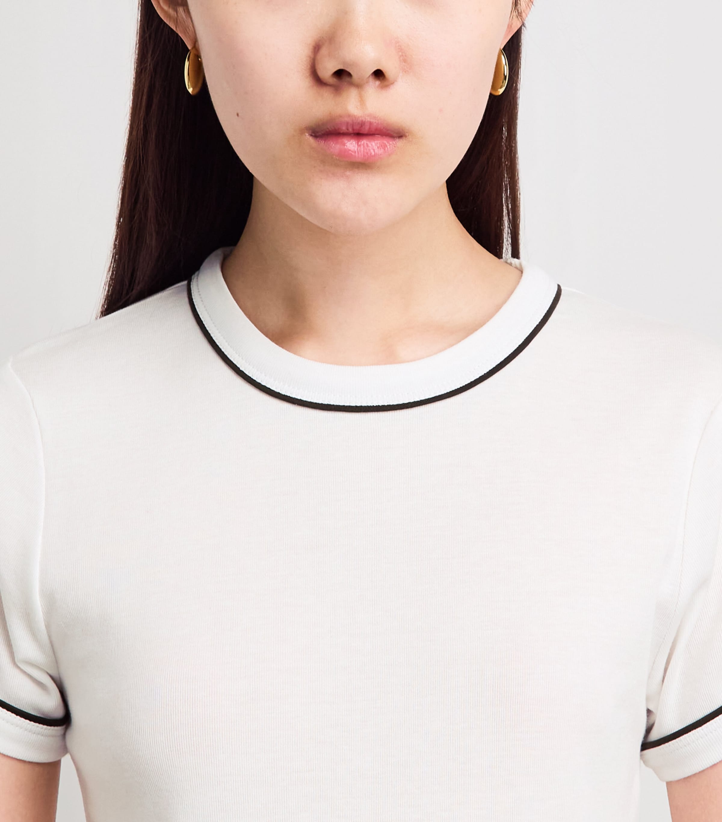 ME+EM Womens Cotton-Modal Contrast-Trim T-Shirt Soft White/olive Image 3