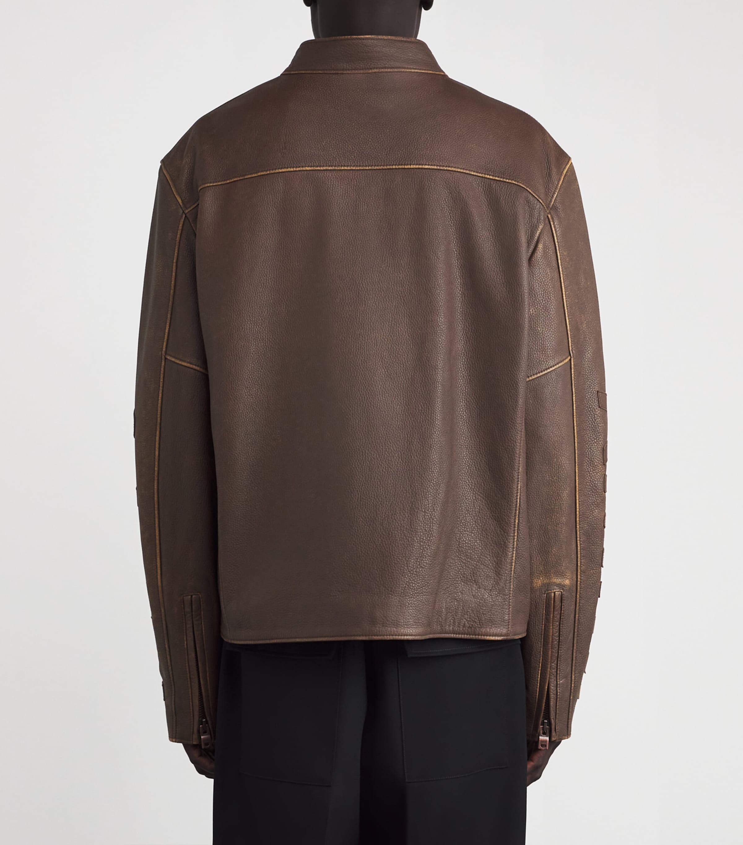 Leather Patch Racer Jacket WALNUT BROWN Image 4