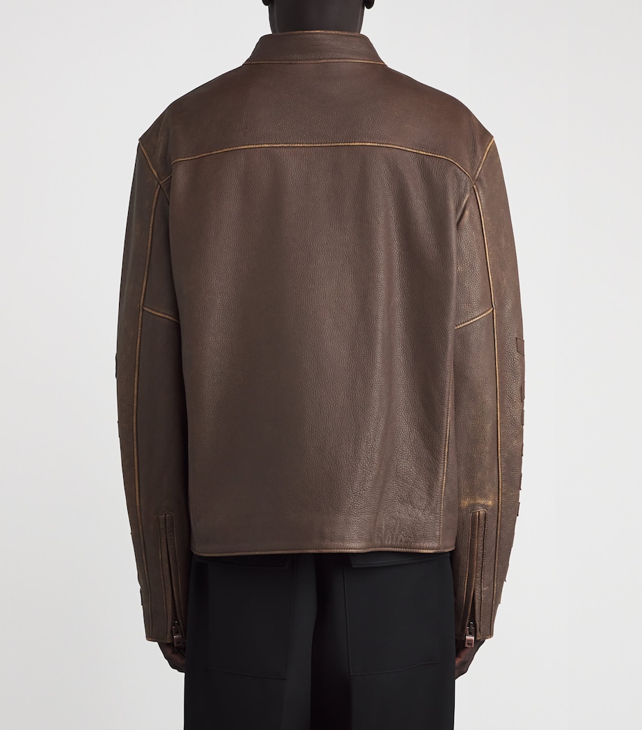 Leather Patch Racer Jacket WALNUT BROWN Image 4