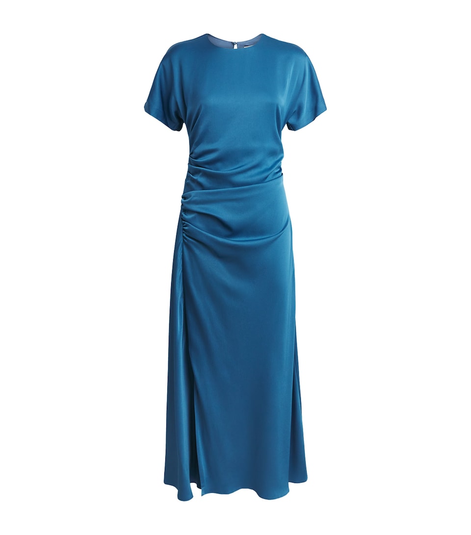 Simkhai Satin Draped Marabella Midi Dress Washed Indigo