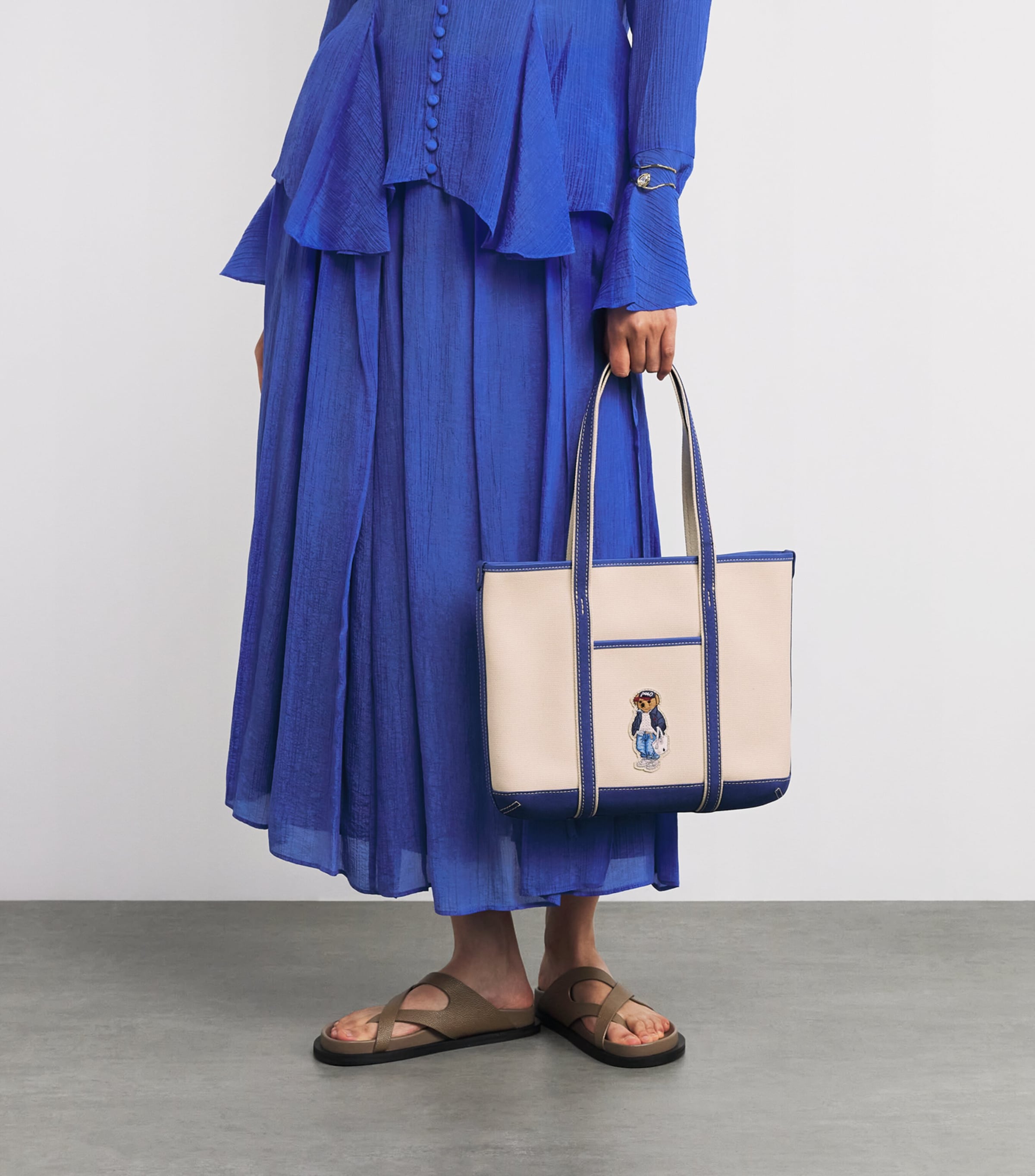 Small Canvas Polo Bear Tote Bag ECRU/ INDIGO SKY Image 5