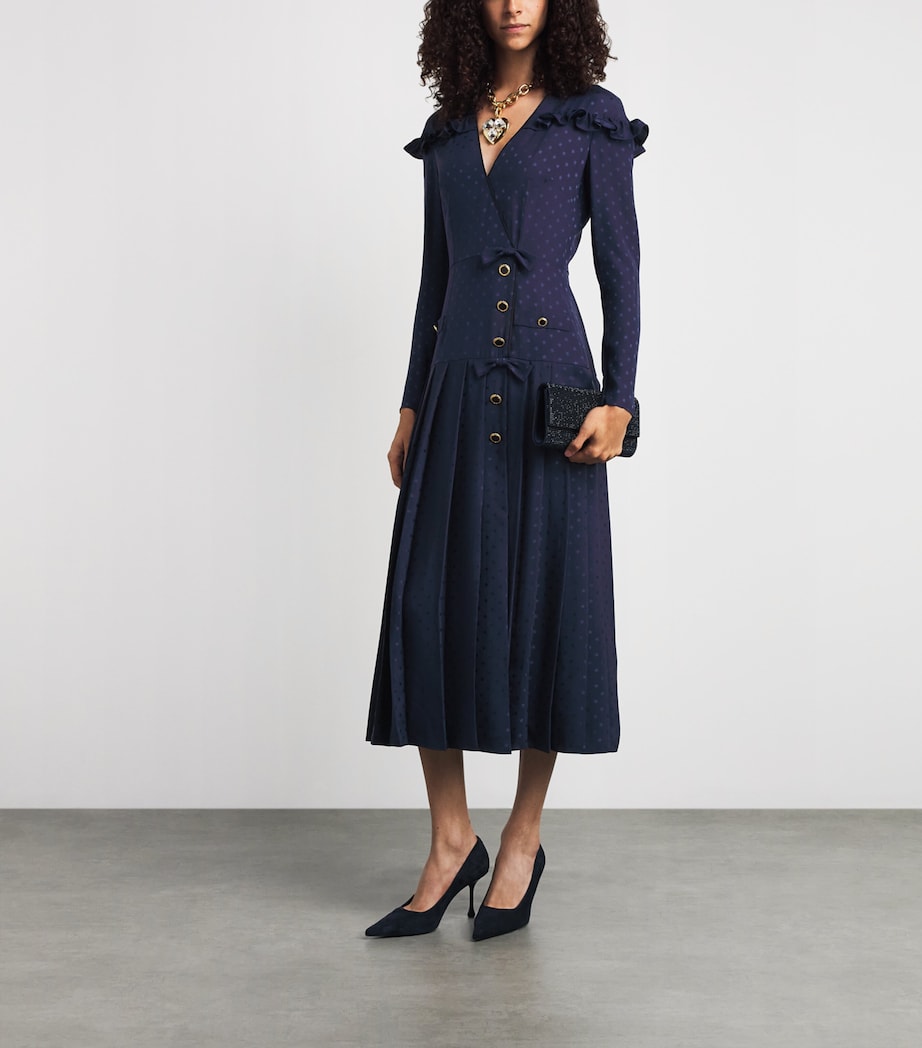 Alessandra Rich Womens Silk Pleated Midi Dress Navy Blue Image 2