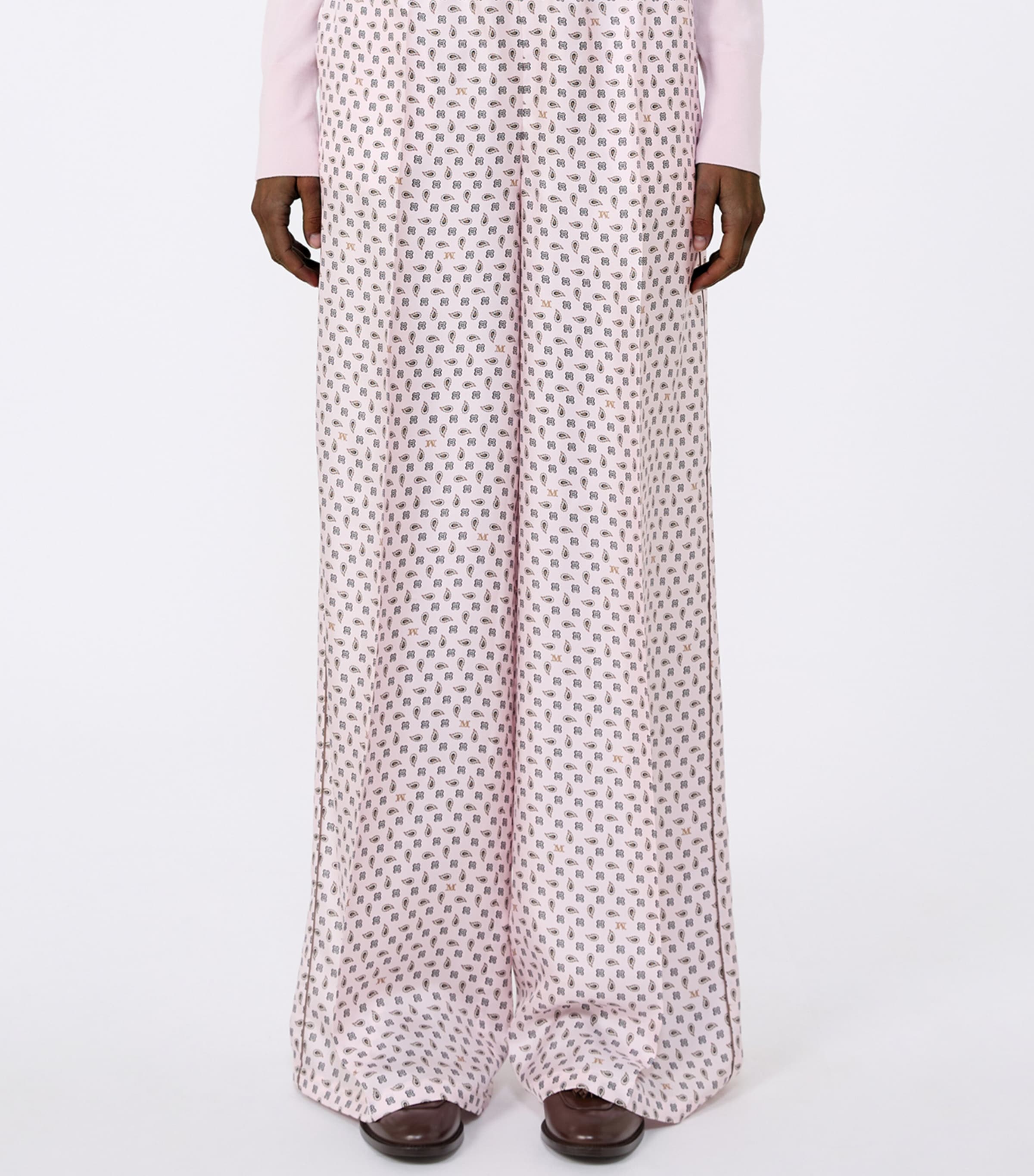 Silk Twill Printed Wide-Leg Trousers PINK Image 3