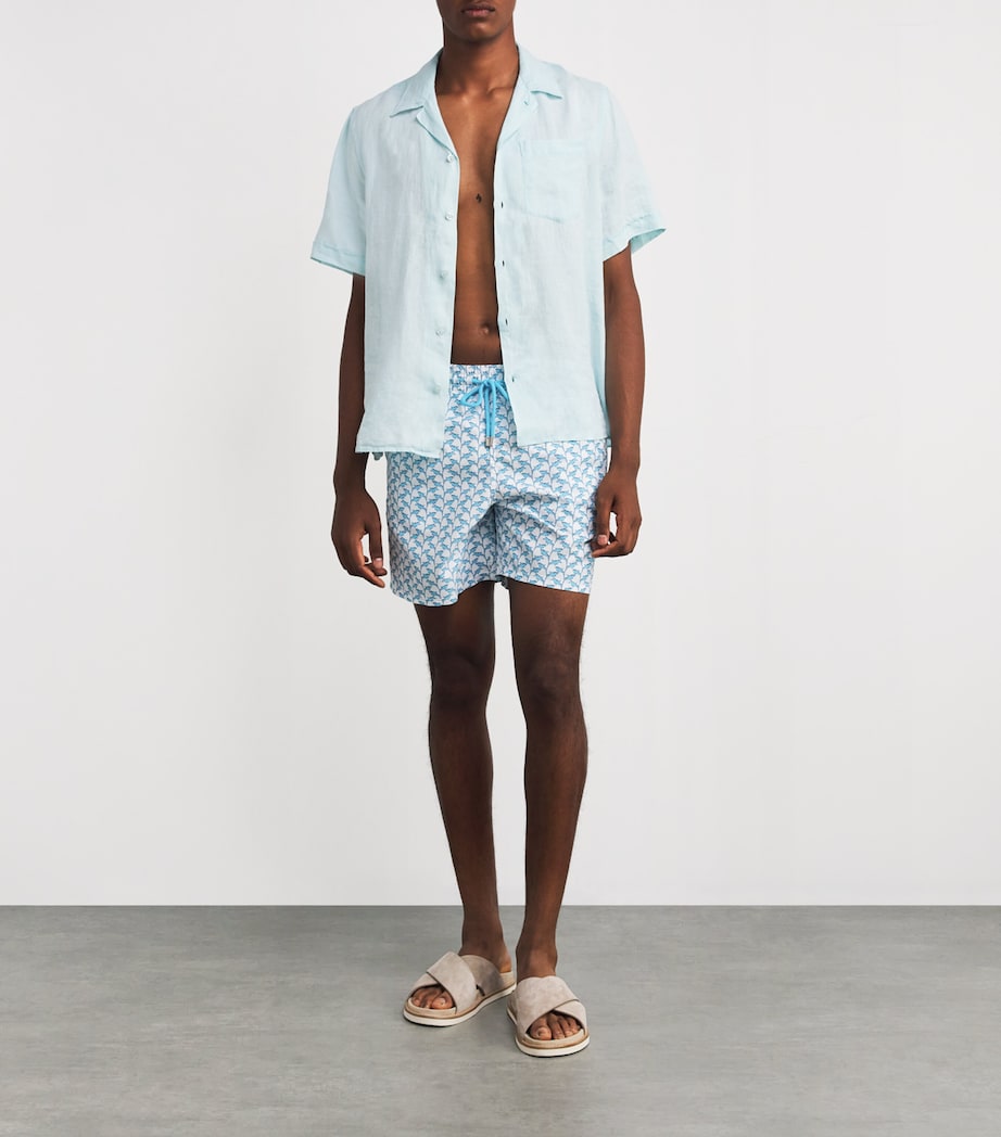 Cotton Shark Print Swim Shorts 010-WHITE Image 4