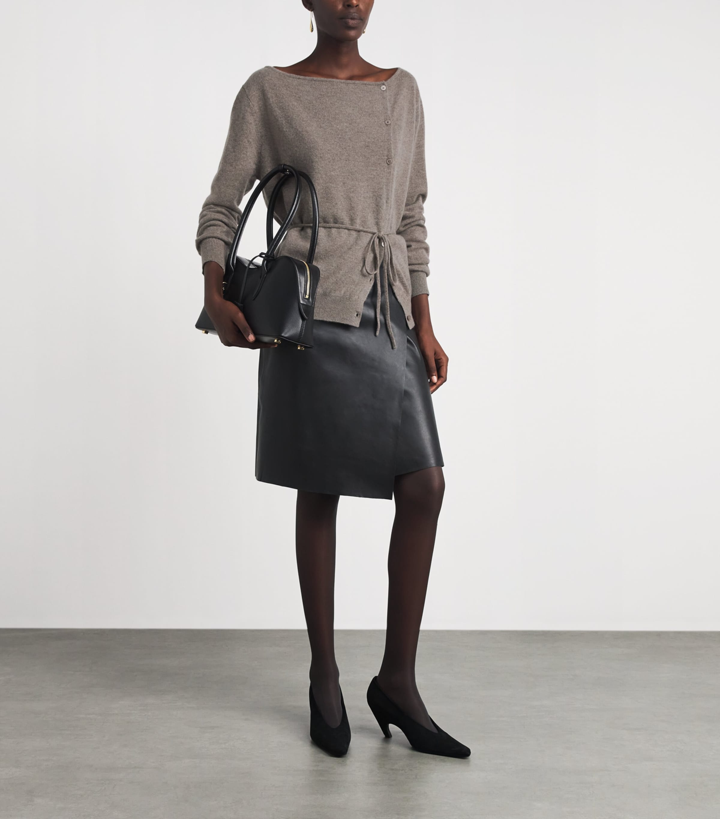 St. Agni Womens Cashmere Belted Asymmetrical Cardigan Vapor Image 2