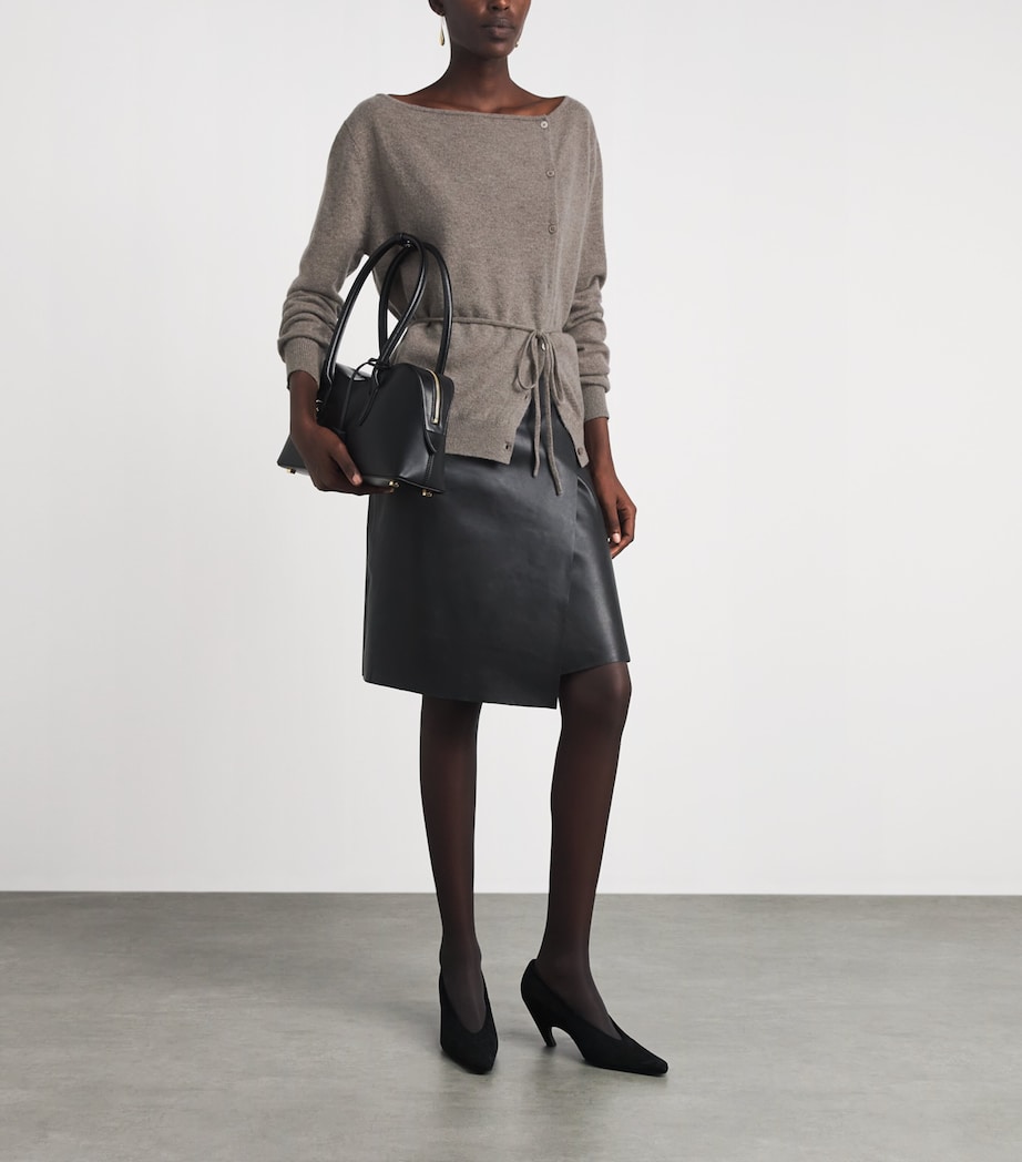 St. Agni Womens Cashmere Belted Asymmetrical Cardigan Vapor Image 2