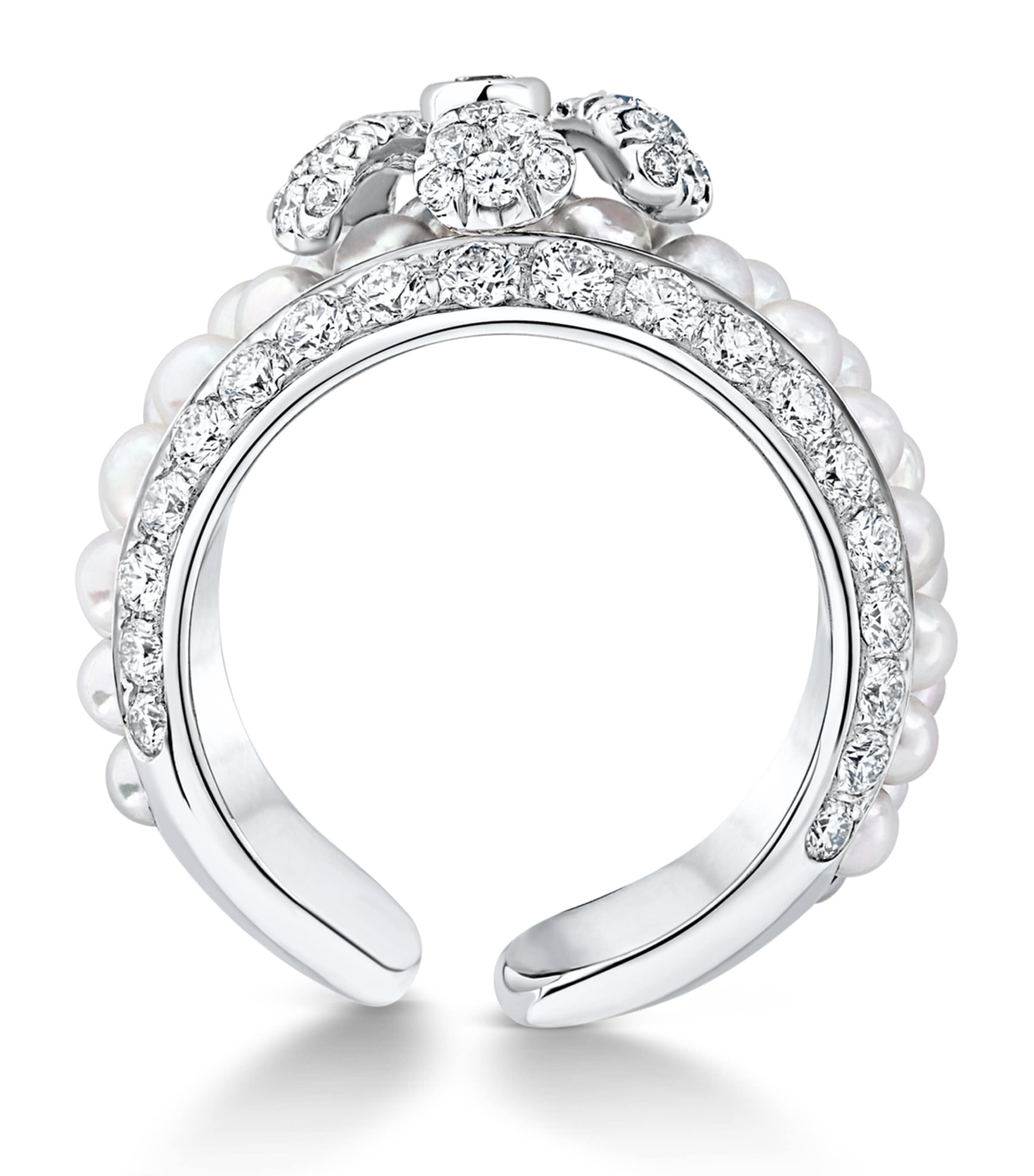 White Gold Pearl Rose Flower Ring Image 2