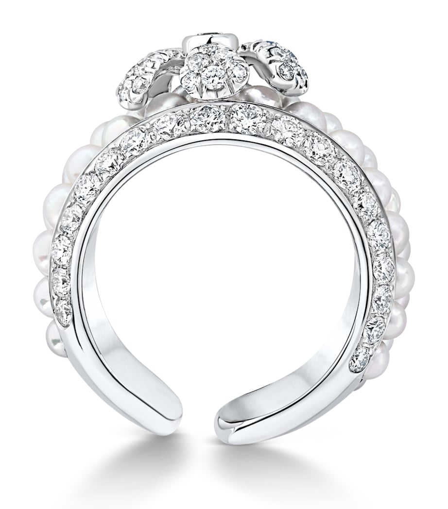 White Gold Pearl Rose Flower Ring Image 2