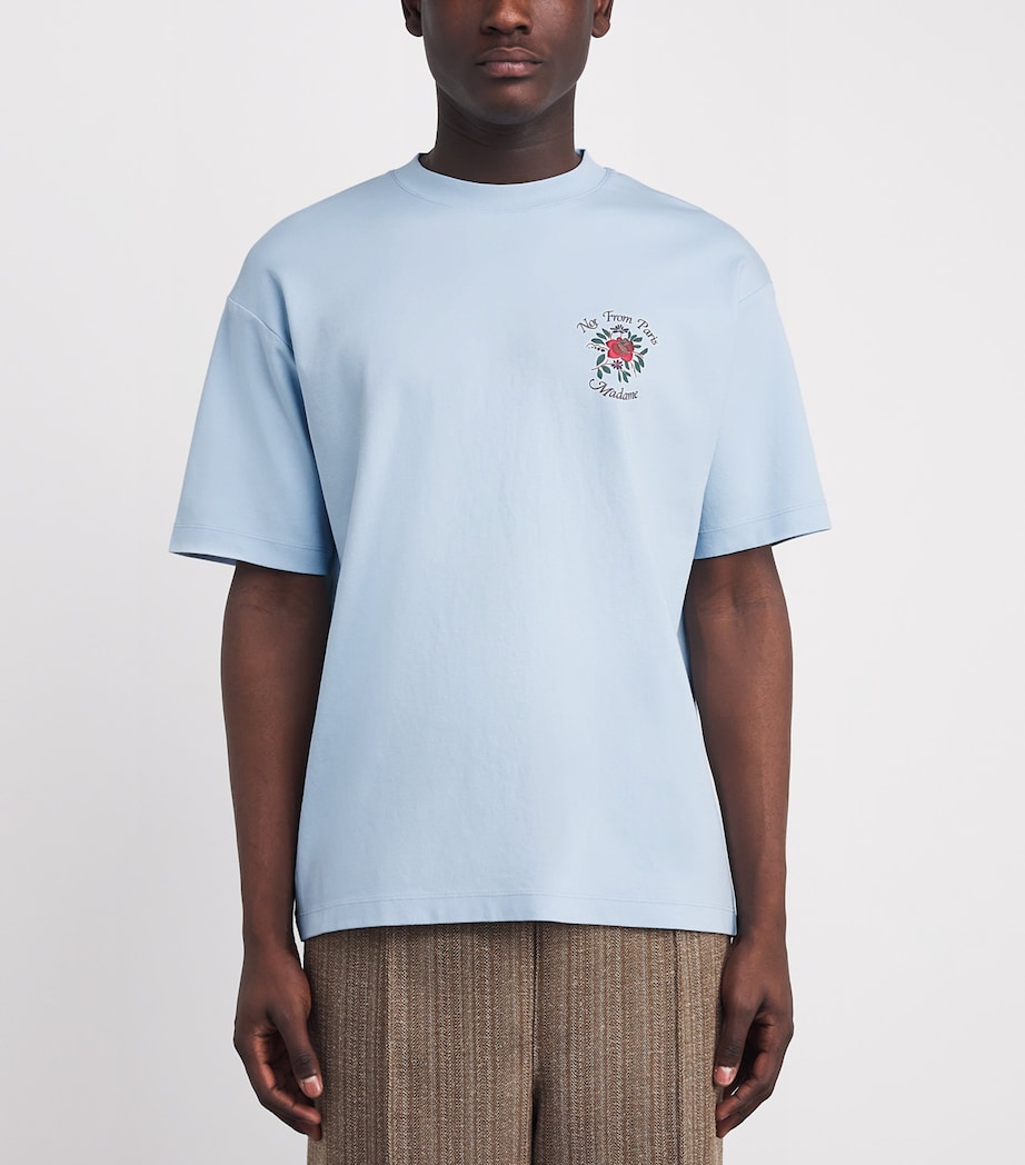 Cotton Rose Slogan T-Shirt LIGHT BLUE Image 3