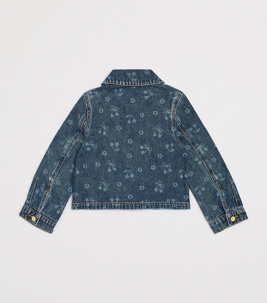 Self-Portrait Kids Cherry Print Denim Jacket (3-12 Years) Blue Image 2