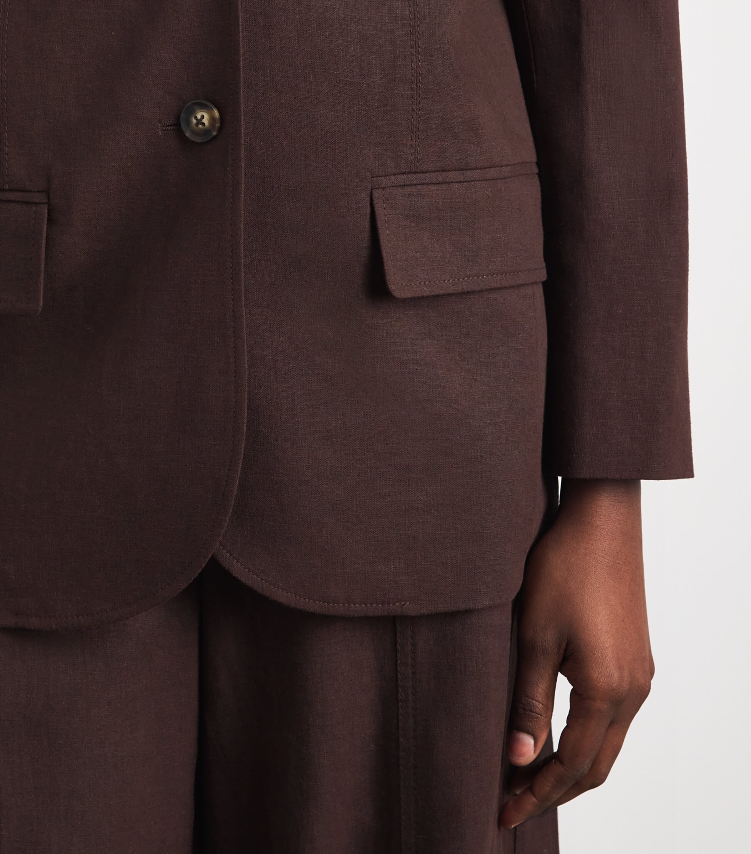 ME+EM Womens Linen-Blend Icon Blazer Cocoa Brown Image 3
