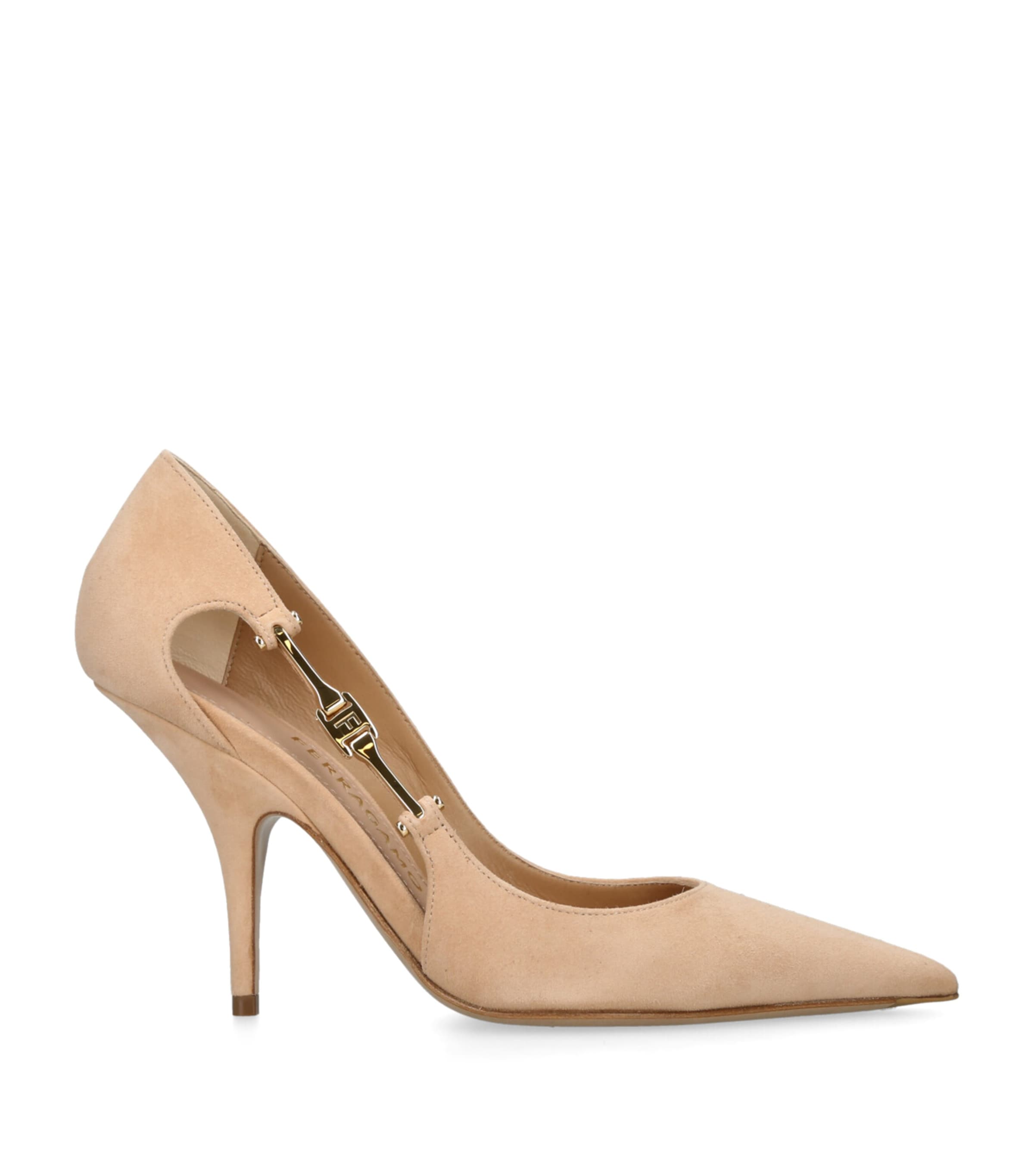Ferragamo Suede F Buckle Pumps 95 In Neutral