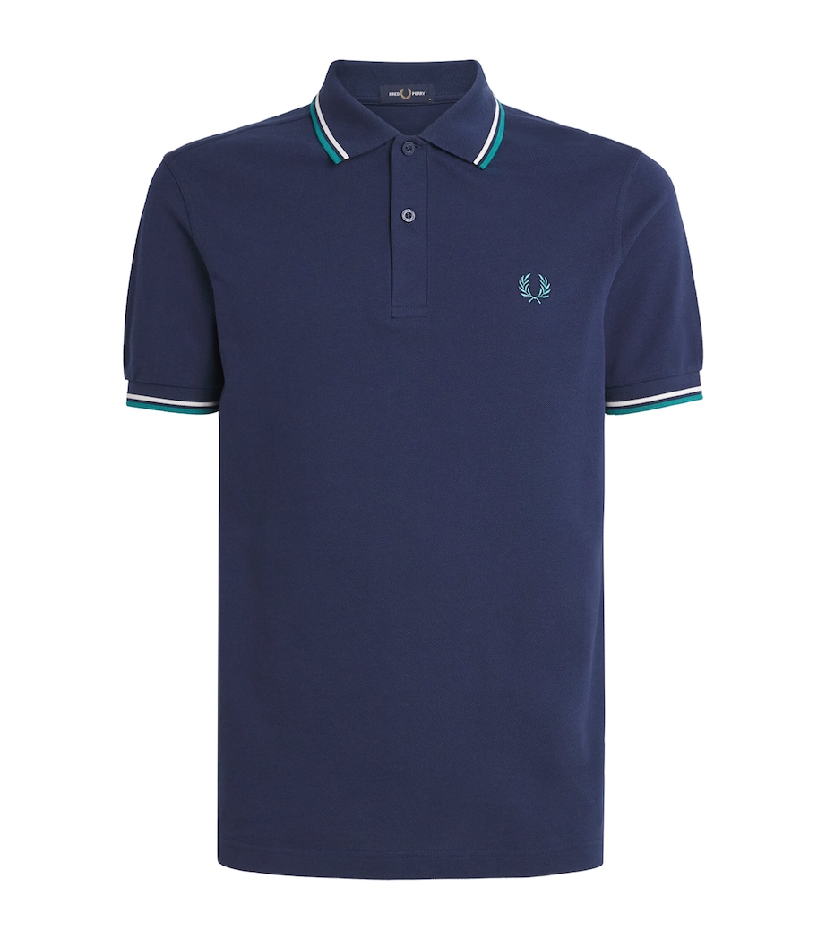 Fred Perry Mens Twin Tipped Polo Shirt Tnsbl/snwht/dpmt Image 1