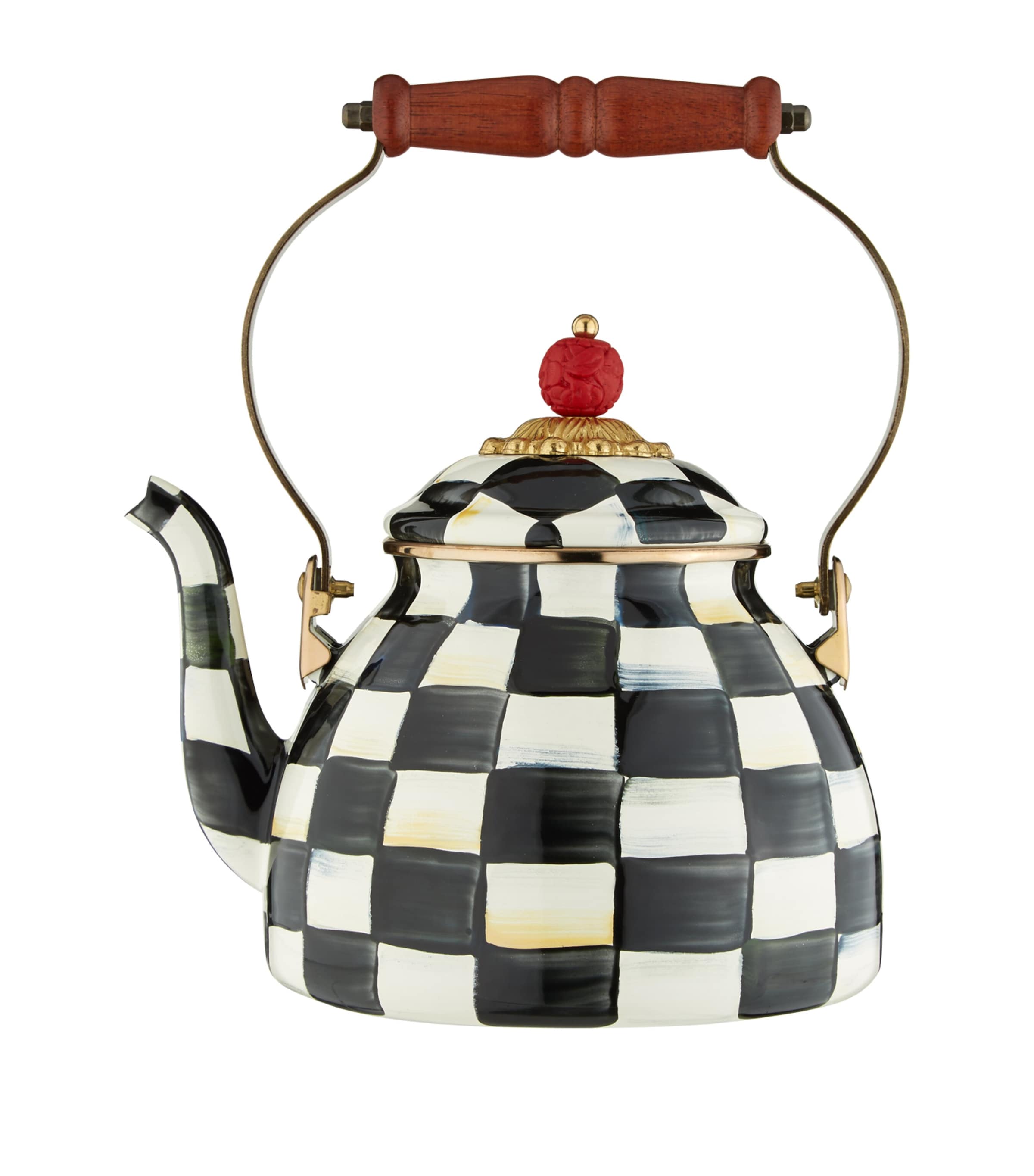 Mackenzie-childs Courtly Check Eau De Nil Tea Kettle In Black