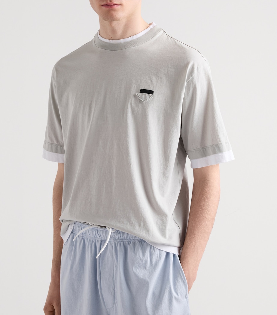 Prada Mens Cotton Layered Triangle T-Shirt Grey Image 3