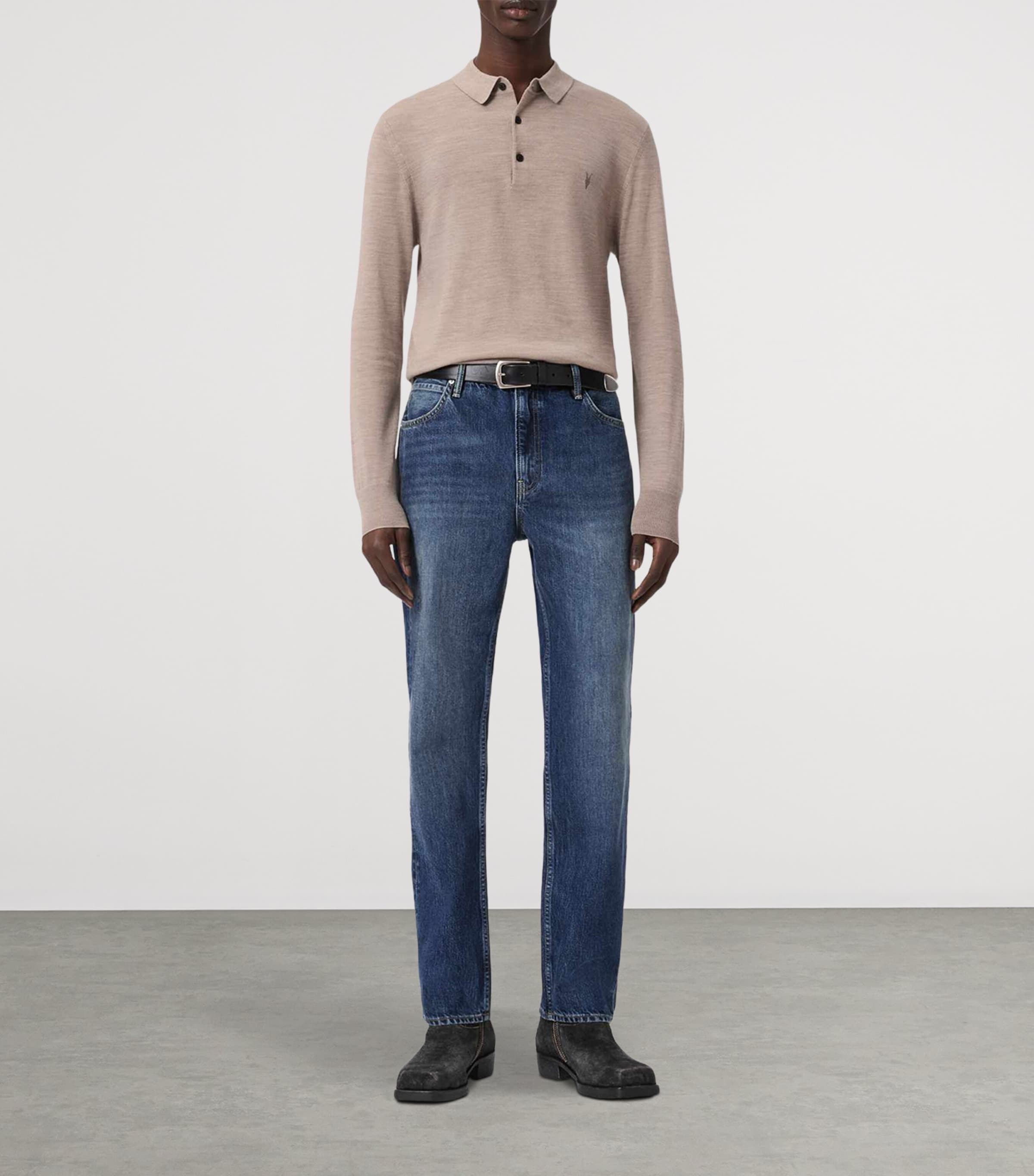 AllSaints Mens Merino Wool Mode Polo Shirt Stone Taupe Image 2