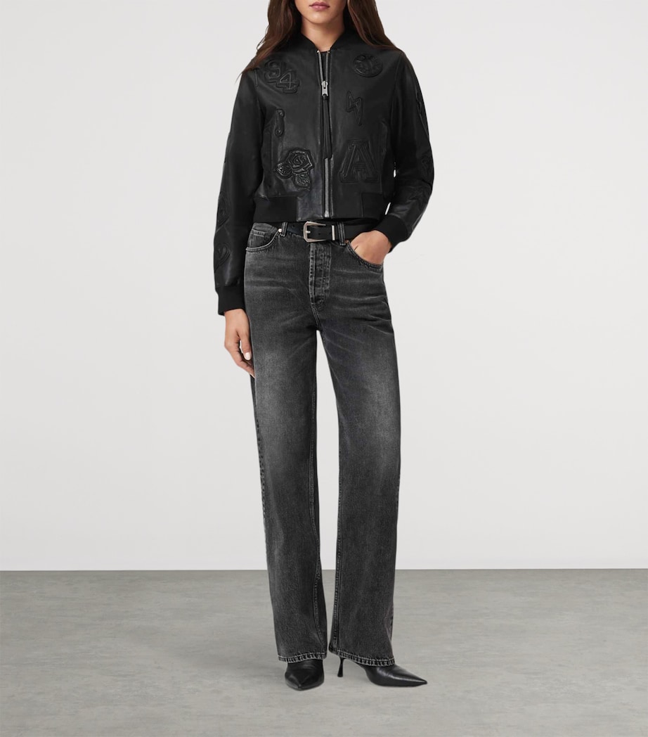 Leather Orten Bomber Jacket BLACK Image 2